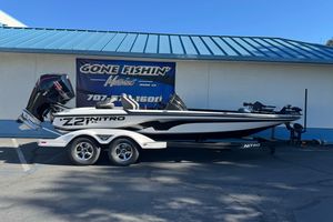 2026 Nitro Z21 XL Pro boat on trailer outside dealership.