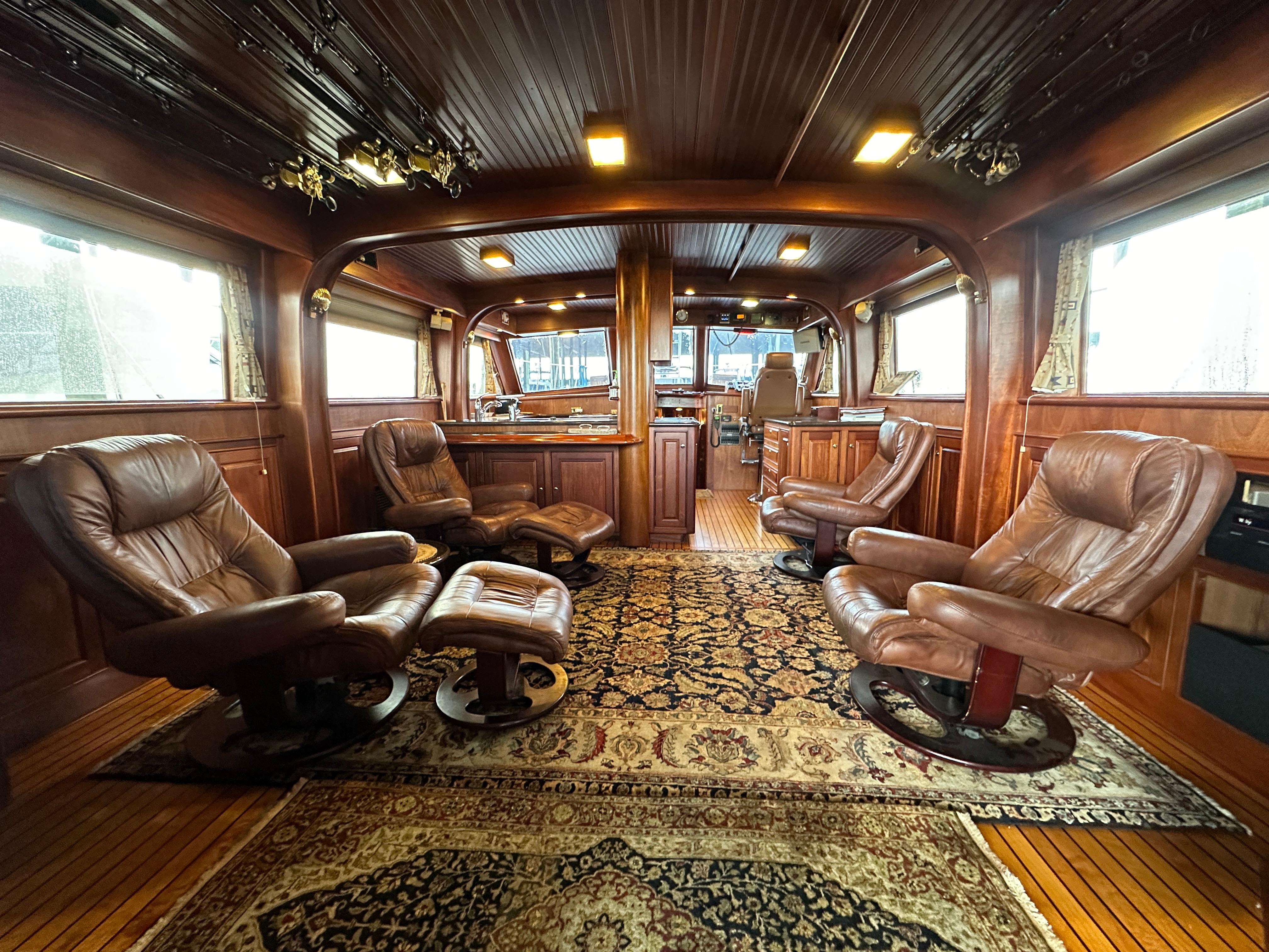 Bertram-58 Convertible Custom Total Rebuild 2010 1980-Liberty Belle TX-US-Luxurious interior of 1980 Bertram 58 Convertible Custom yacht with leather seating and wood paneling.-9430006 | Thumbnail