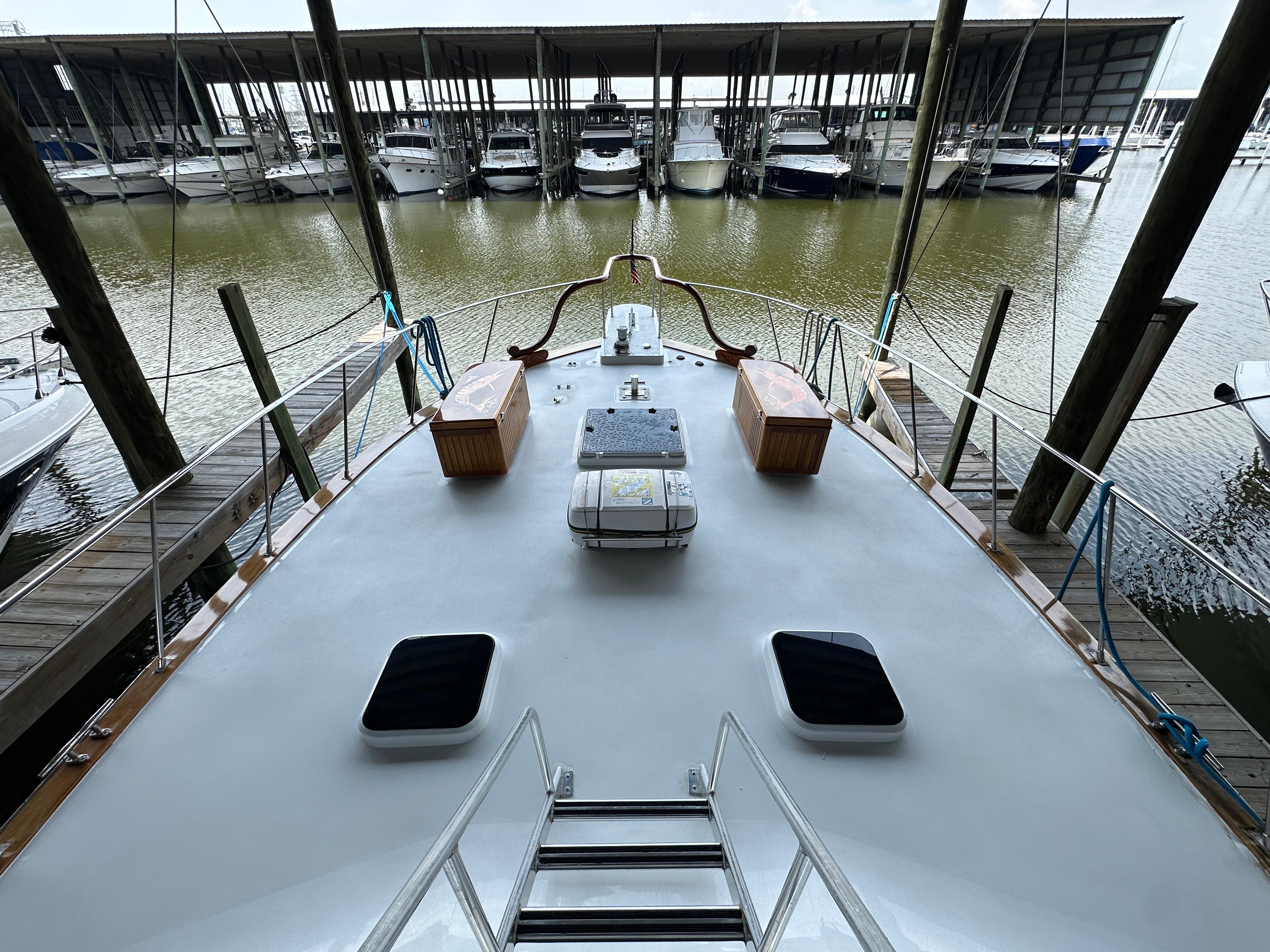 Bertram-58 Convertible Custom Total Rebuild 2010 1980-Liberty Belle TX-US-1980 Bertram 58 Convertible Custom yacht docked at marina, view from deck.-9430006 | Thumbnail