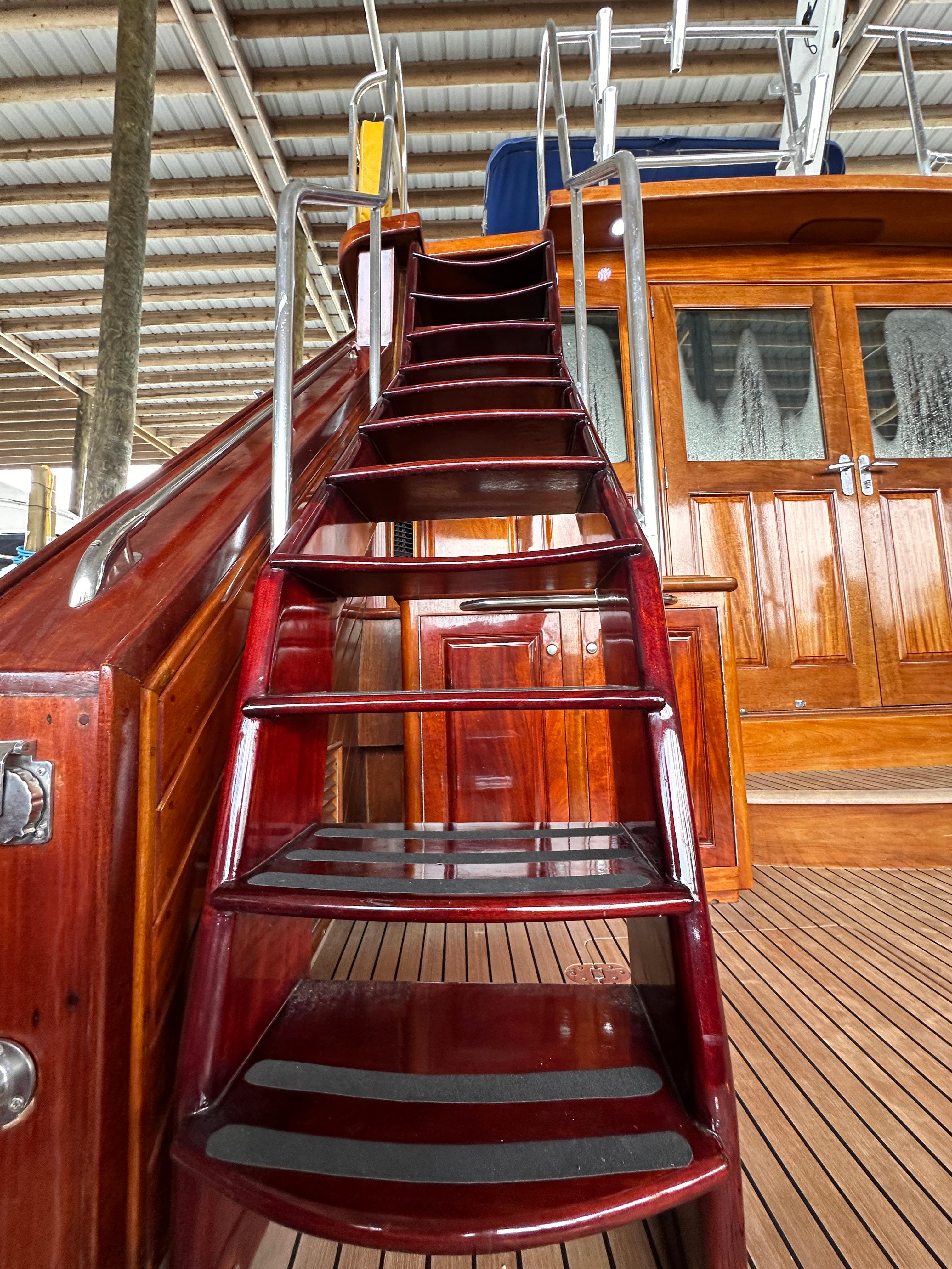 Bertram-58 Convertible Custom Total Rebuild 2010 1980-Liberty Belle TX-US-Staircase on 1980 Bertram 58 Convertible Custom yacht with polished wood finish.-9430006 | Thumbnail