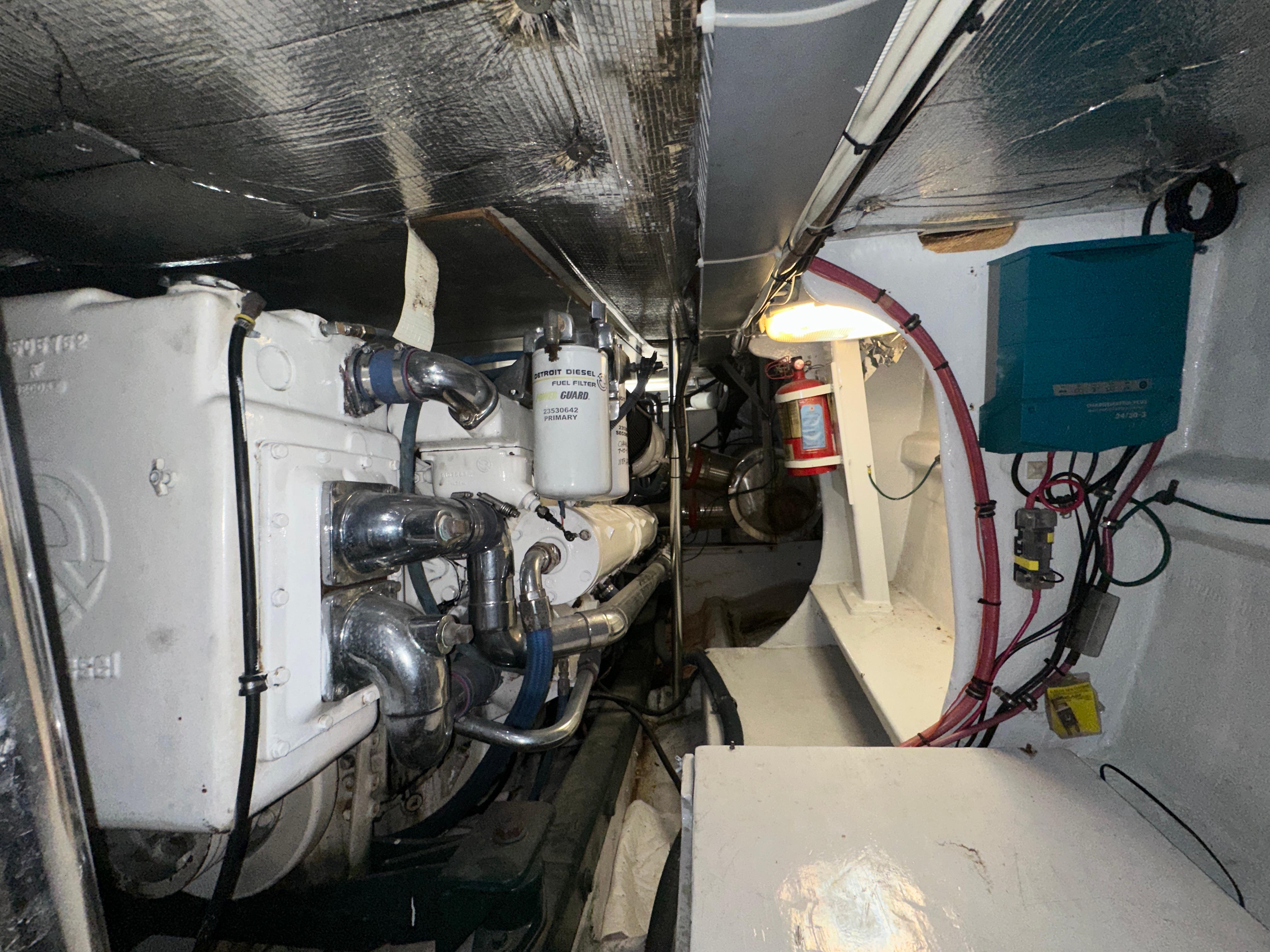 Bertram-58 Convertible Custom Total Rebuild 2010 1980-Liberty Belle TX-US-Engine room of 1980 Bertram 58 Convertible Custom yacht, showcasing mechanical components and wiring.-9430006 | Thumbnail