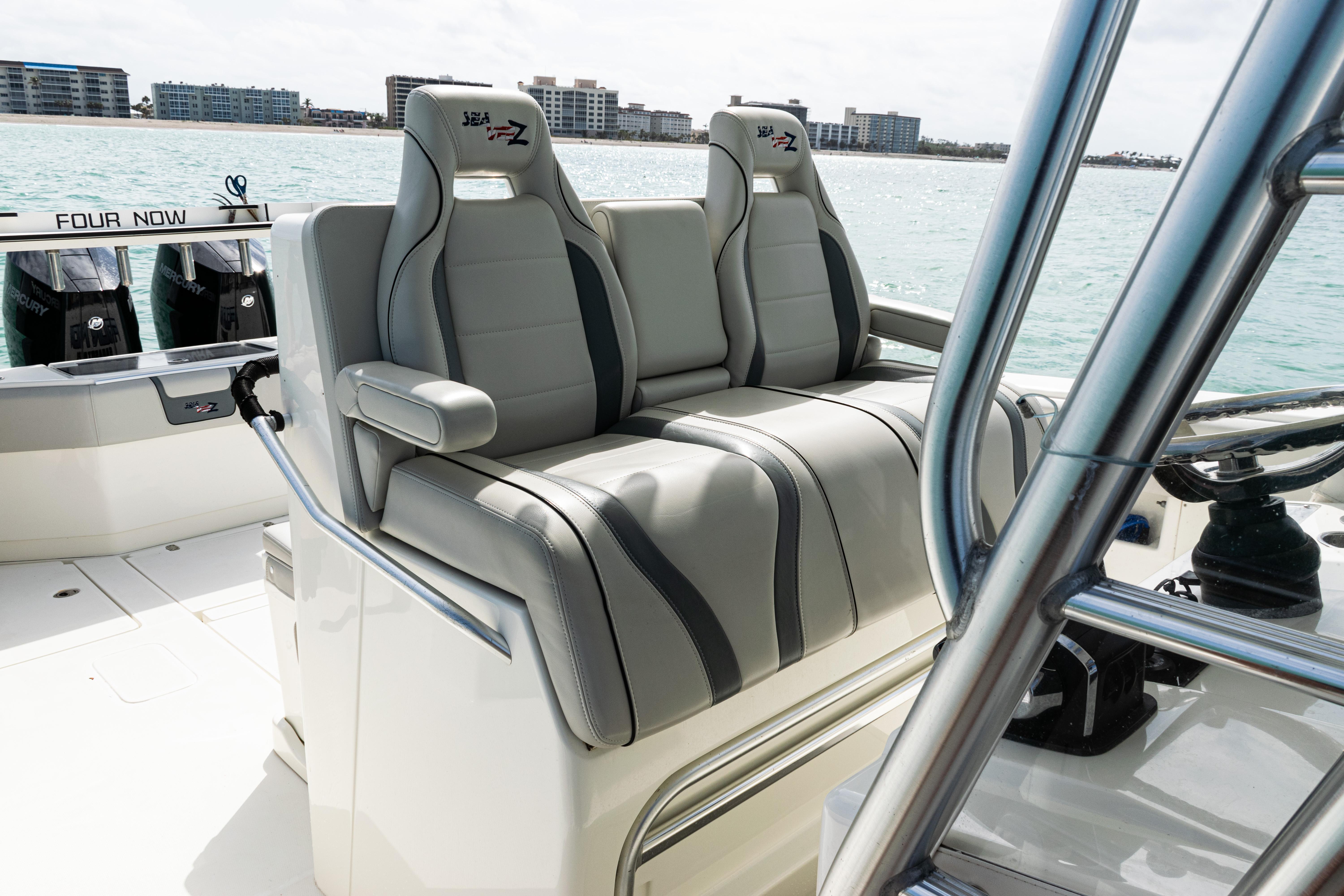 SeaVee-390Z 2015 -FL-US-2015 SeaVee 390Z boat interior with dual gray seats, ocean view in background.-9741010 | Thumbnail