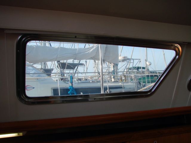View from a 2007 Hunter 44 Deck Salon yacht window.