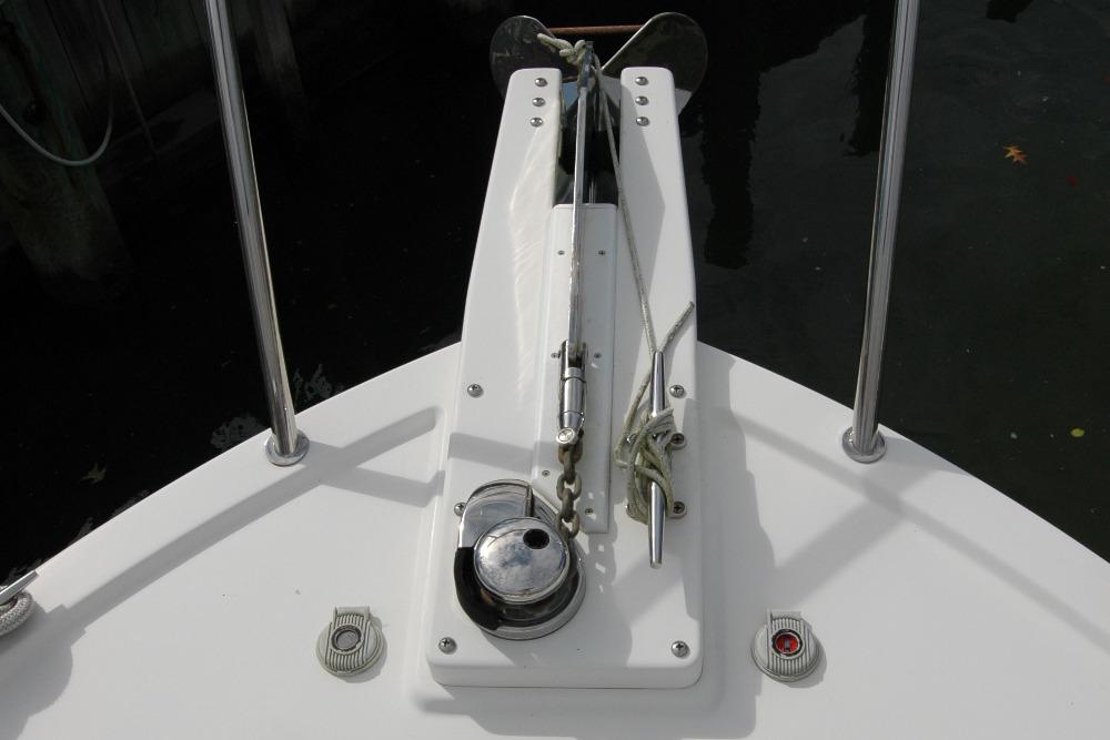 2014 Back Cove 34 boat anchor system with stainless steel fittings.