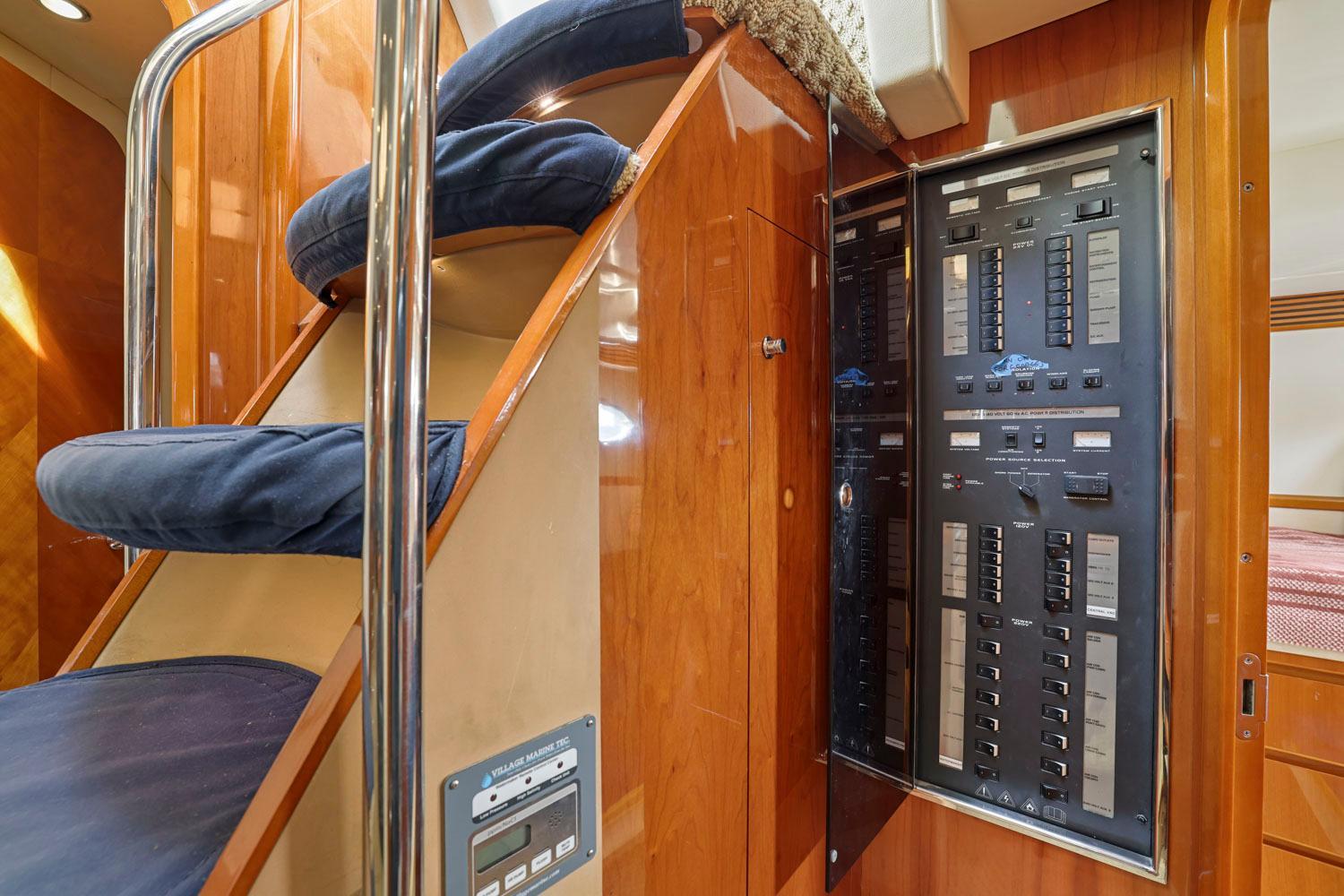 Princess-65 2003-DISMISSED CA-US-Interior of 2003 Princess 65 yacht showing stairs and control panel.-8801006 | Thumbnail