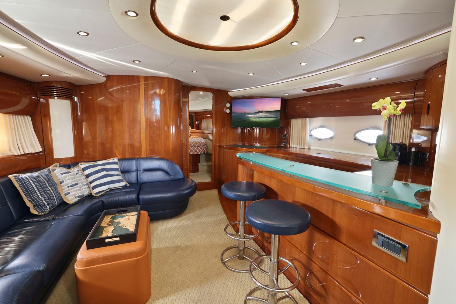 Princess-65 2003-DISMISSED CA-US-Luxurious interior of 2003 Princess 65 yacht with leather seating and modern bar area.-8801006 | Thumbnail