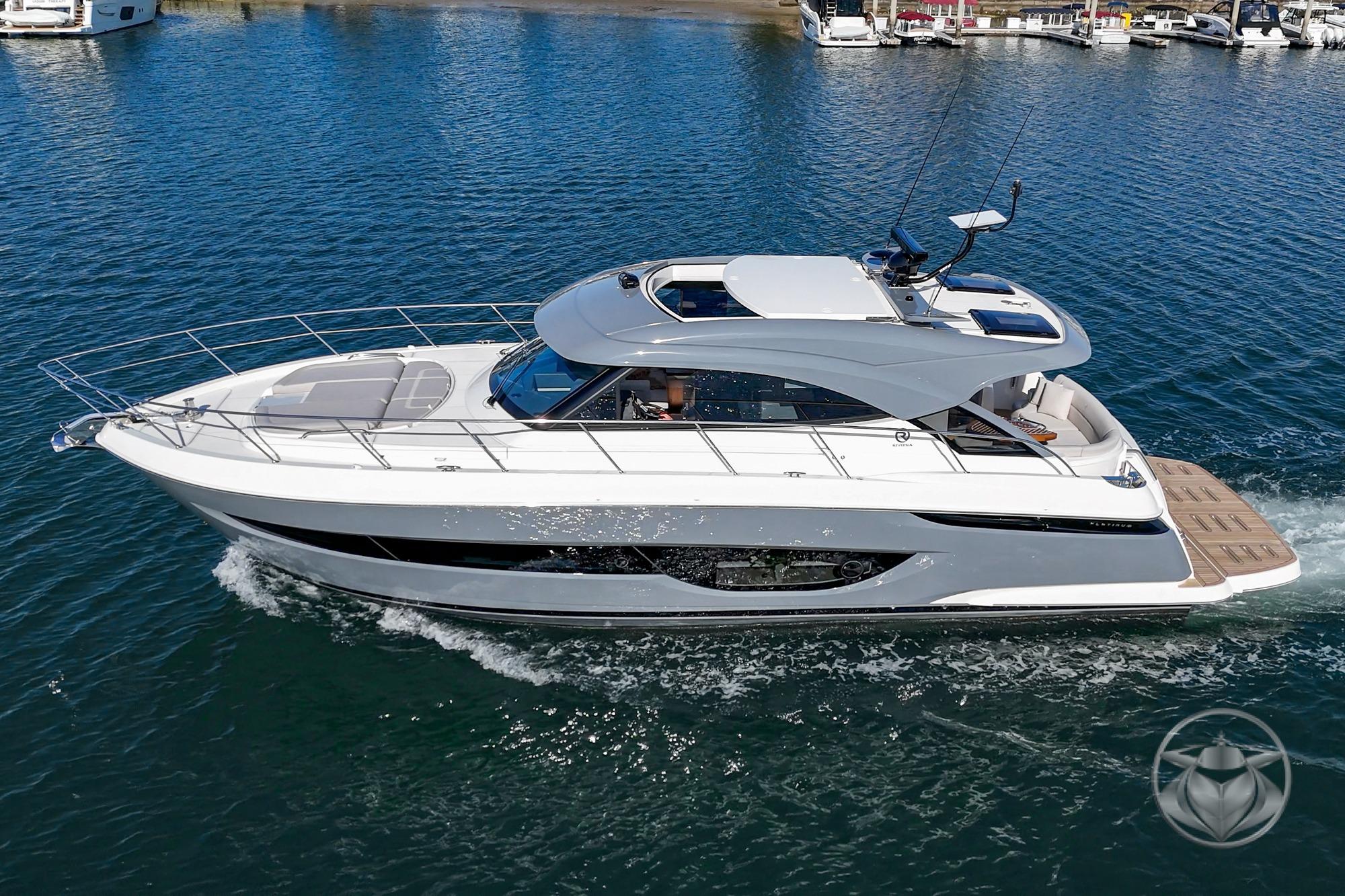 2026 Riviera 4600 Sport Yacht Platinum Edition #R082 inventory image at Sun Country Marine Group, Newport Beach