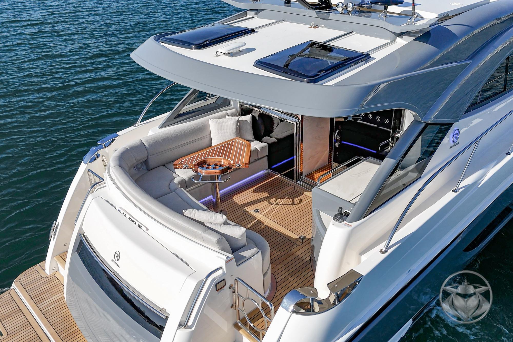 2026 Riviera 4600 Sport Yacht Platinum Edition #R082 inventory image at Sun Country Marine Group, Newport Beach
