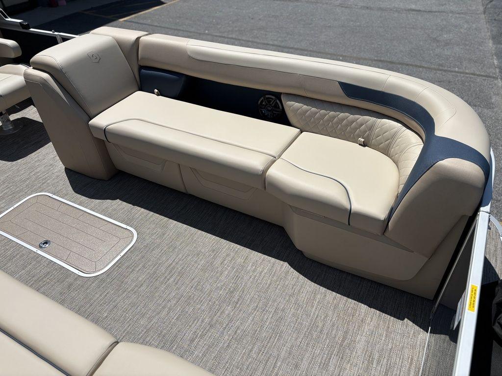 Luxurious seating on 2025 Godfrey SWEETWATER 2286 SB pontoon boat, featuring beige upholstery.