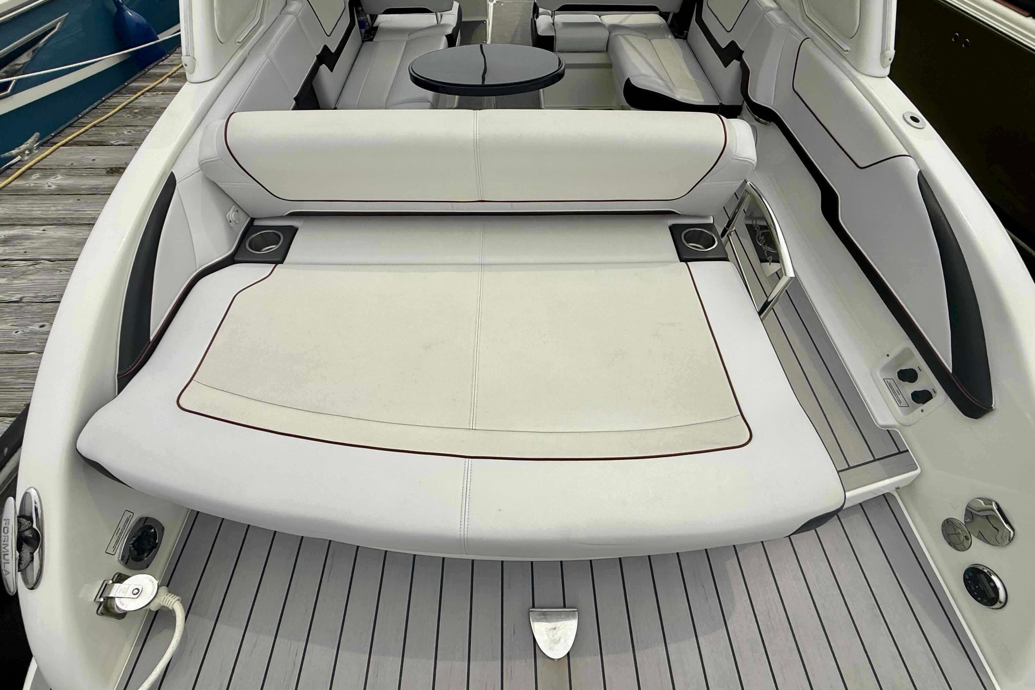 2020 Formula 290 Bowrider interior with spacious seating and sleek design.