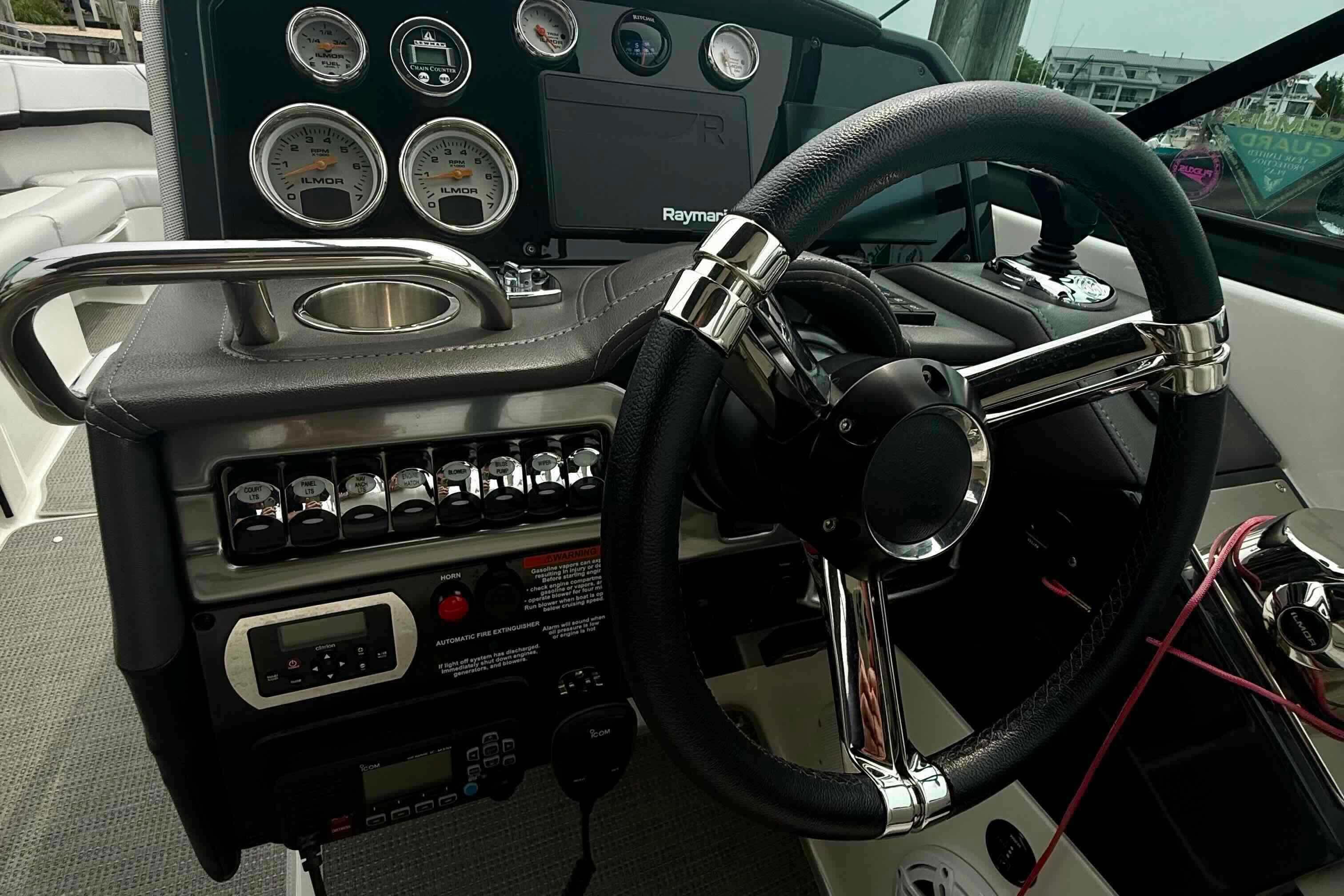 2020 Formula 290 Bowrider dashboard with steering wheel and control panel.