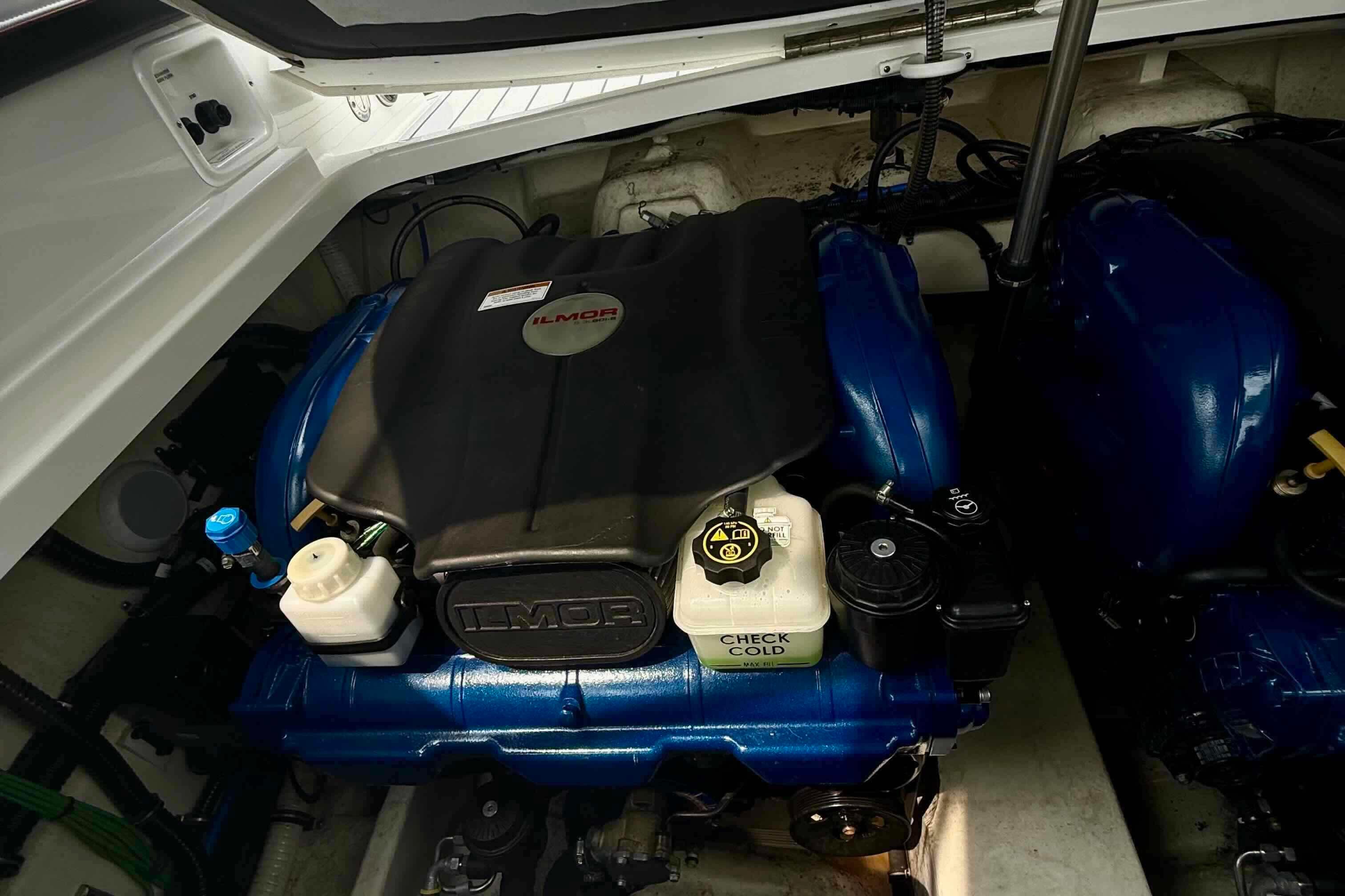 Engine compartment of a 2020 Formula 290 Bowrider with Ilmor engine components.