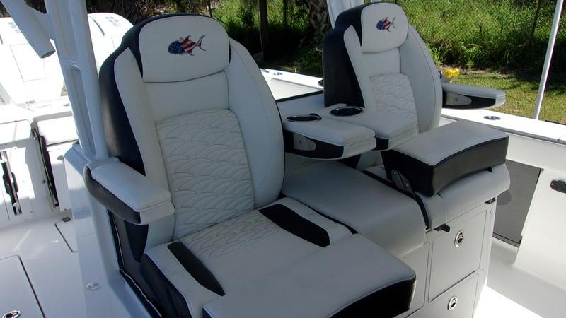 Crevalle-33 CSF Offshore Fishing 2022 -FL-US-2022 Crevalle 33 CSF Offshore Fishing boat seats, featuring plush white and black upholstery.-9541276 | Thumbnail