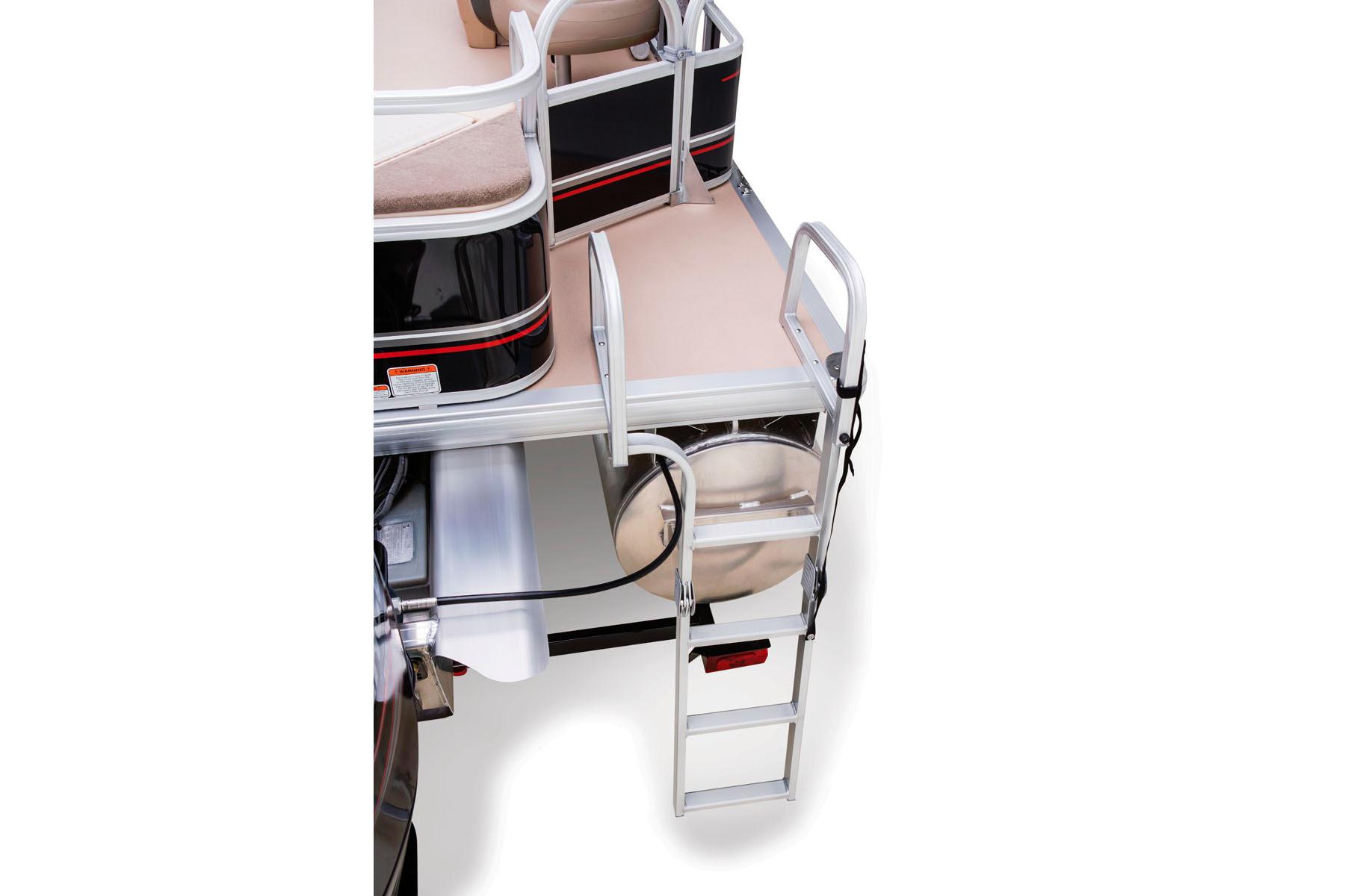 2014 Sun Tracker Bass Buggy 18 DLX pontoon boat with ladder and seating area.