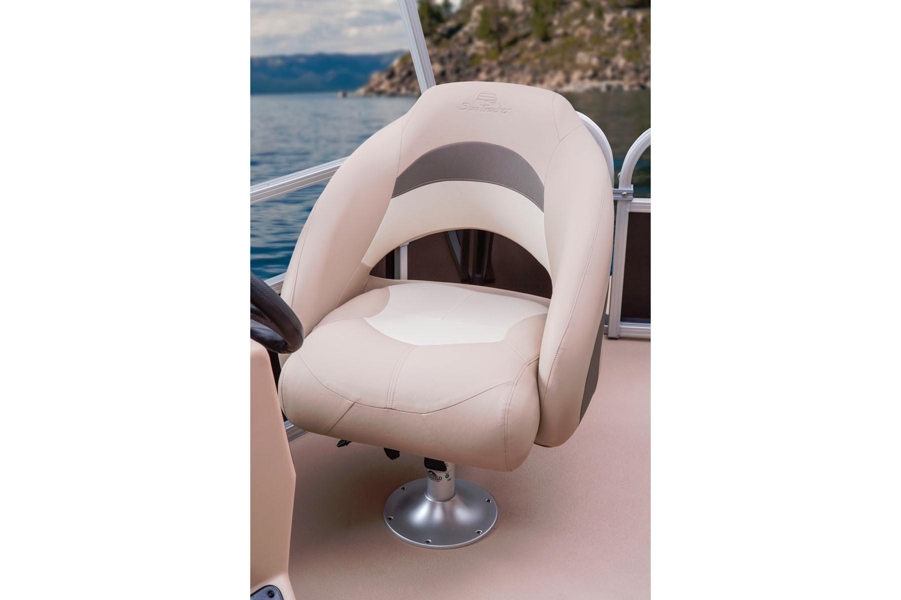 2014 Sun Tracker Bass Buggy 18 DLX boat seat with lake view.
