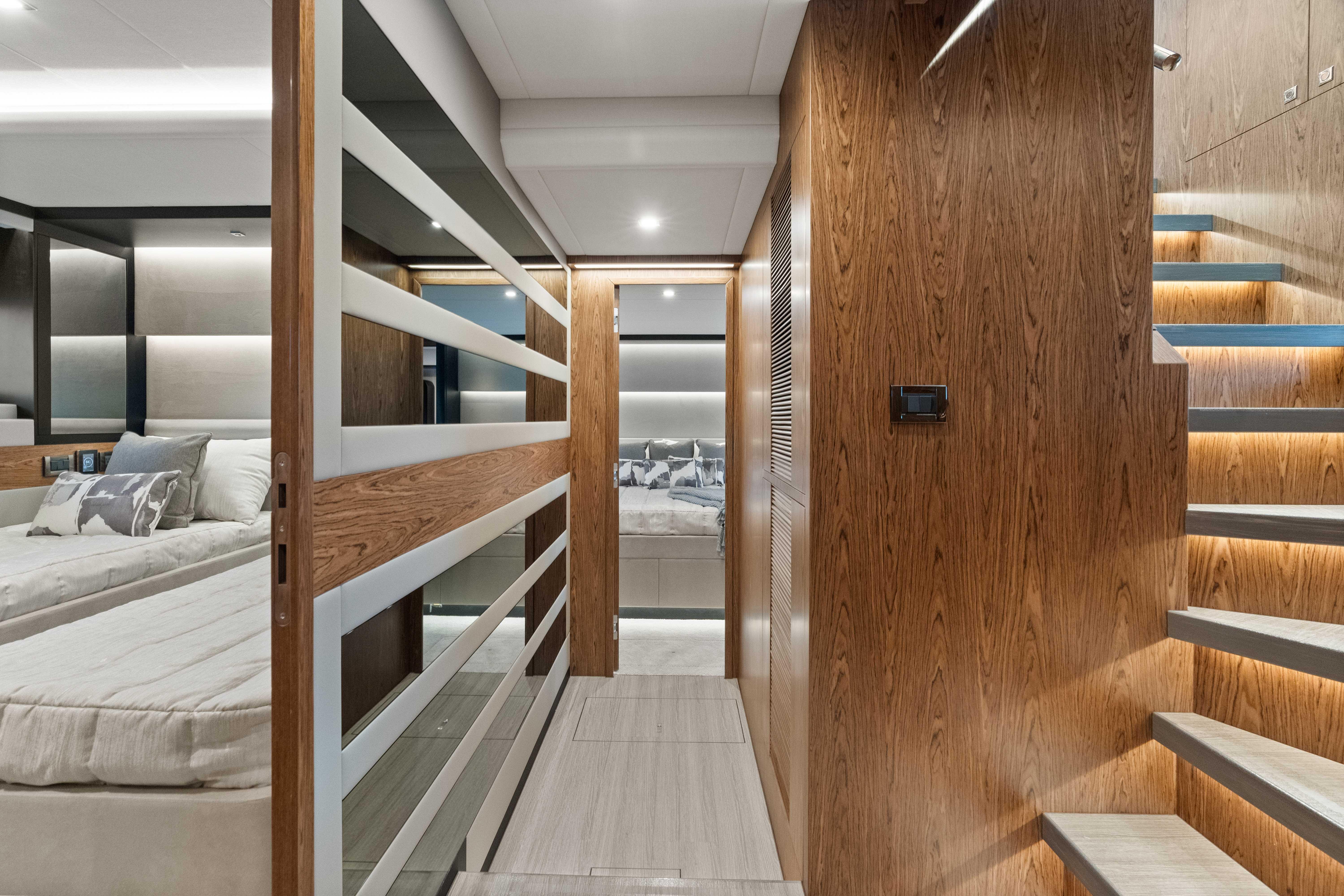 Horizon-V68 2025-V68-612 / NOW AVAILABLE FL-US-Luxurious interior of 2025 Horizon V68 yacht with modern wood paneling and elegant design.-9631300 | Thumbnail