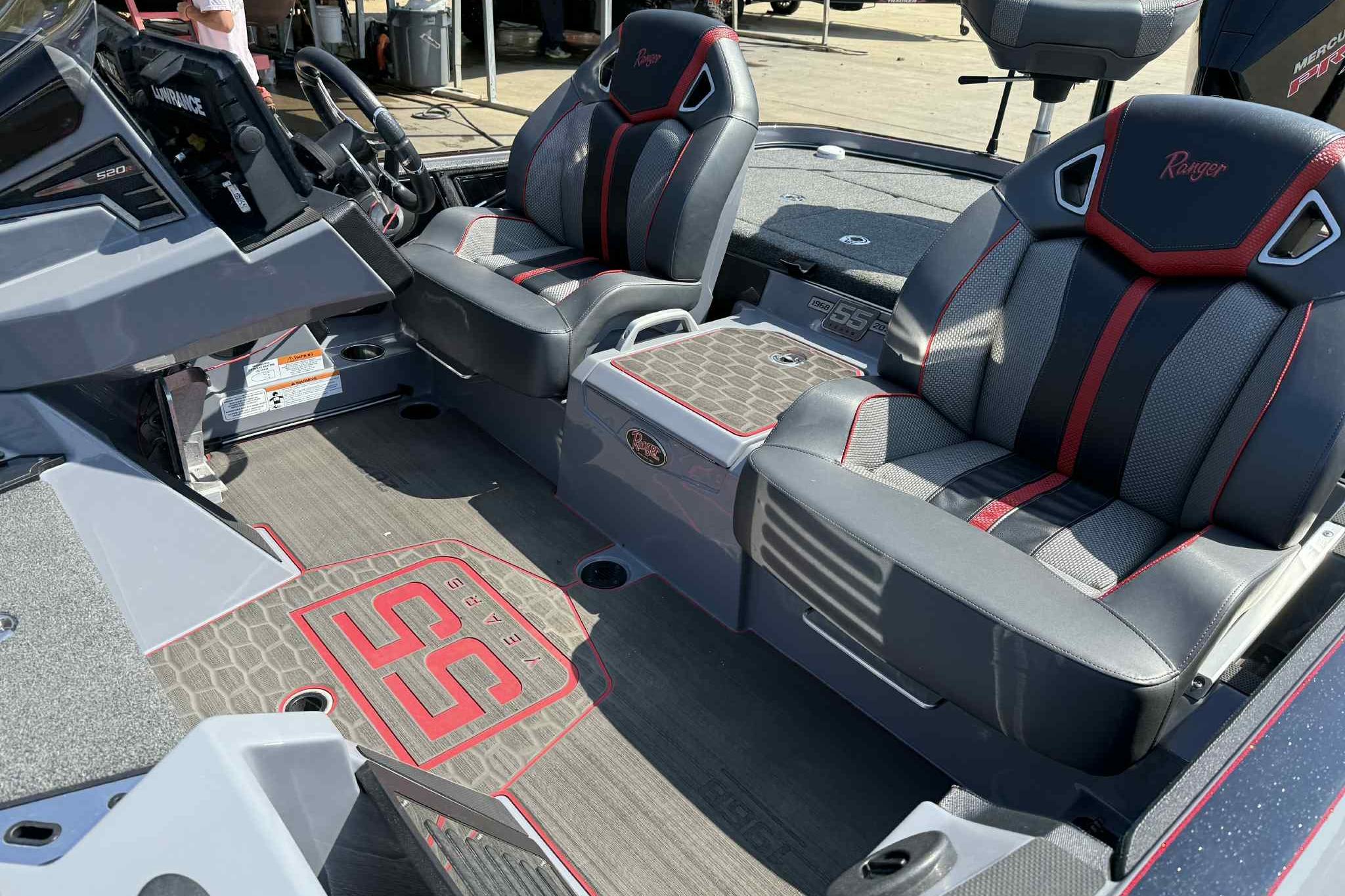 Interior of 2023 Ranger Z520R 55th Anniversary Limited Edition boat with stylish seating.