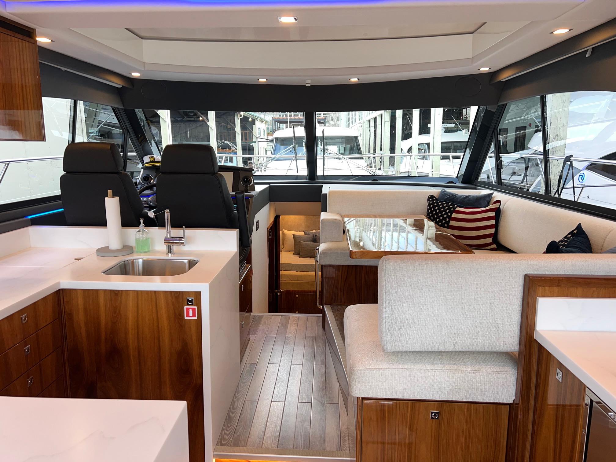 2023 Riviera 4600 Sport Yacht Platinum Edition #TBBA46003LLC inventory image at Sun Country Yachts, South Lake Union (Seattle) 2023 Riviera 4600 Sport Yacht Platinum Edition #TBBA46003LLC inventory image at Sun Country Yachts, South Lake Union (Seattle)