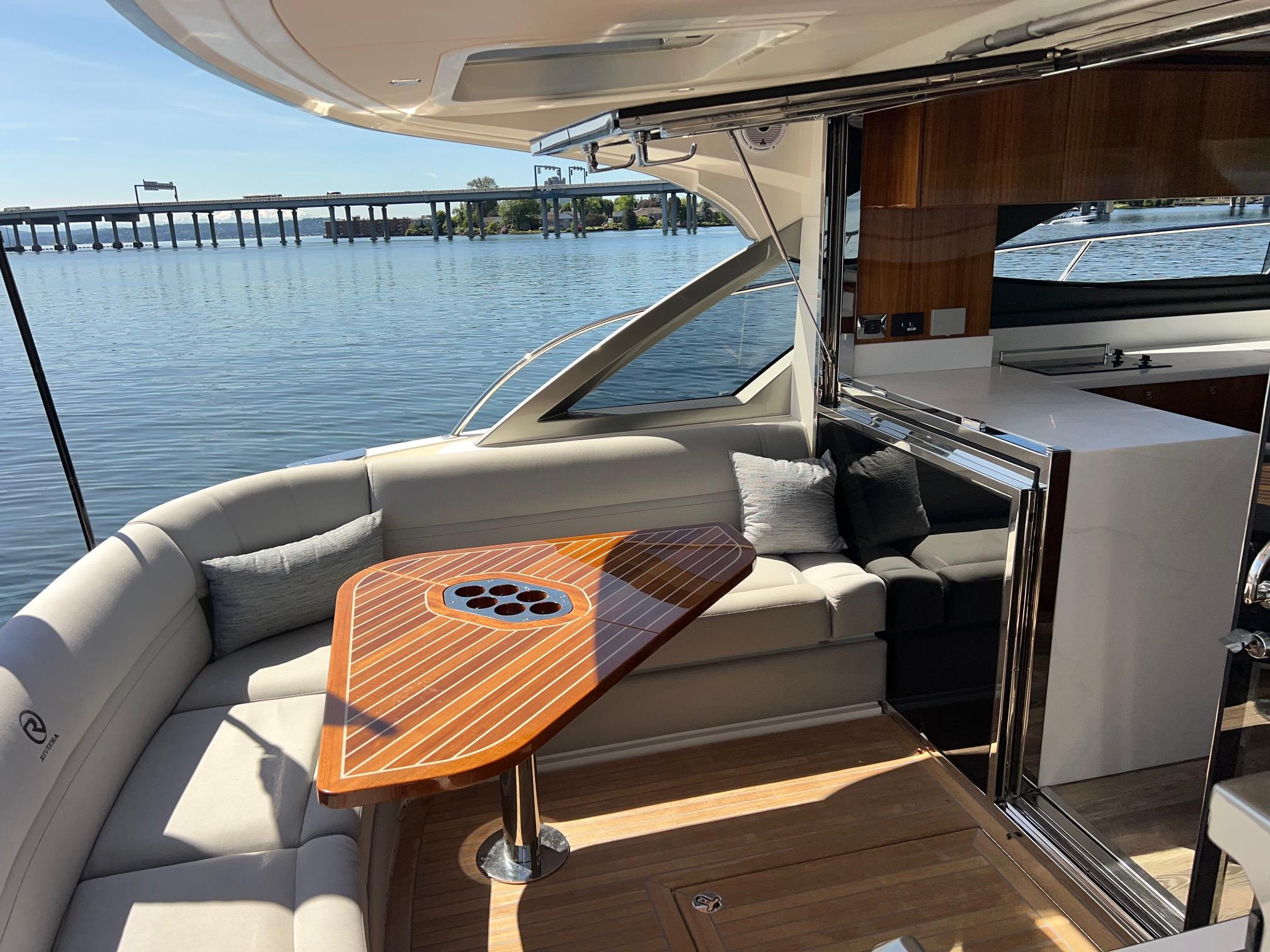 2023 Riviera 4600 Sport Yacht Platinum Edition #TBBA46003LLC inventory image at Sun Country Yachts, South Lake Union (Seattle) 2023 Riviera 4600 Sport Yacht Platinum Edition #TBBA46003LLC inventory image at Sun Country Yachts, South Lake Union (Seattle)