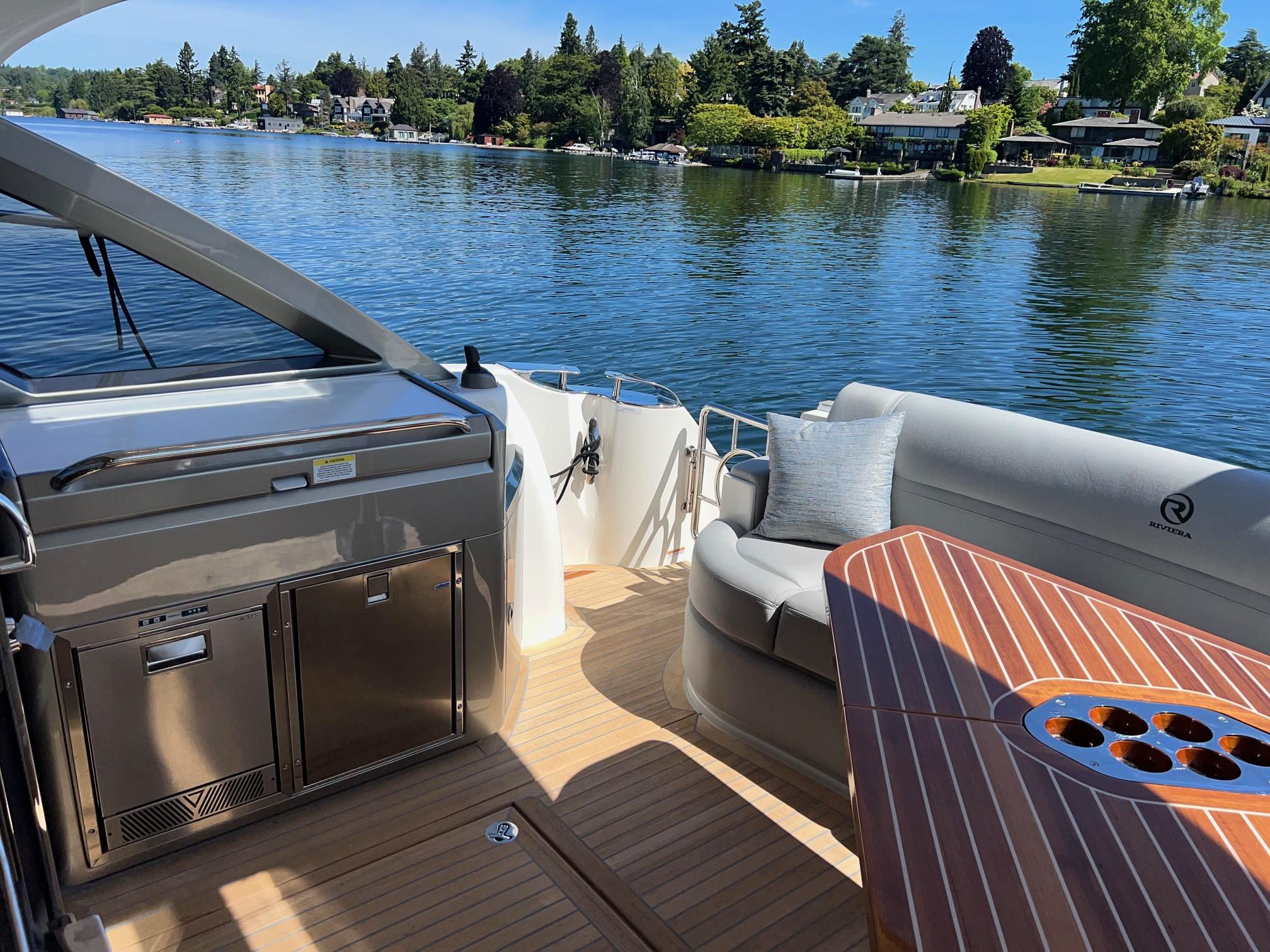 2023 Riviera 4600 Sport Yacht Platinum Edition #TBBA46003LLC inventory image at Sun Country Yachts, South Lake Union (Seattle) 2023 Riviera 4600 Sport Yacht Platinum Edition #TBBA46003LLC inventory image at Sun Country Yachts, South Lake Union (Seattle)