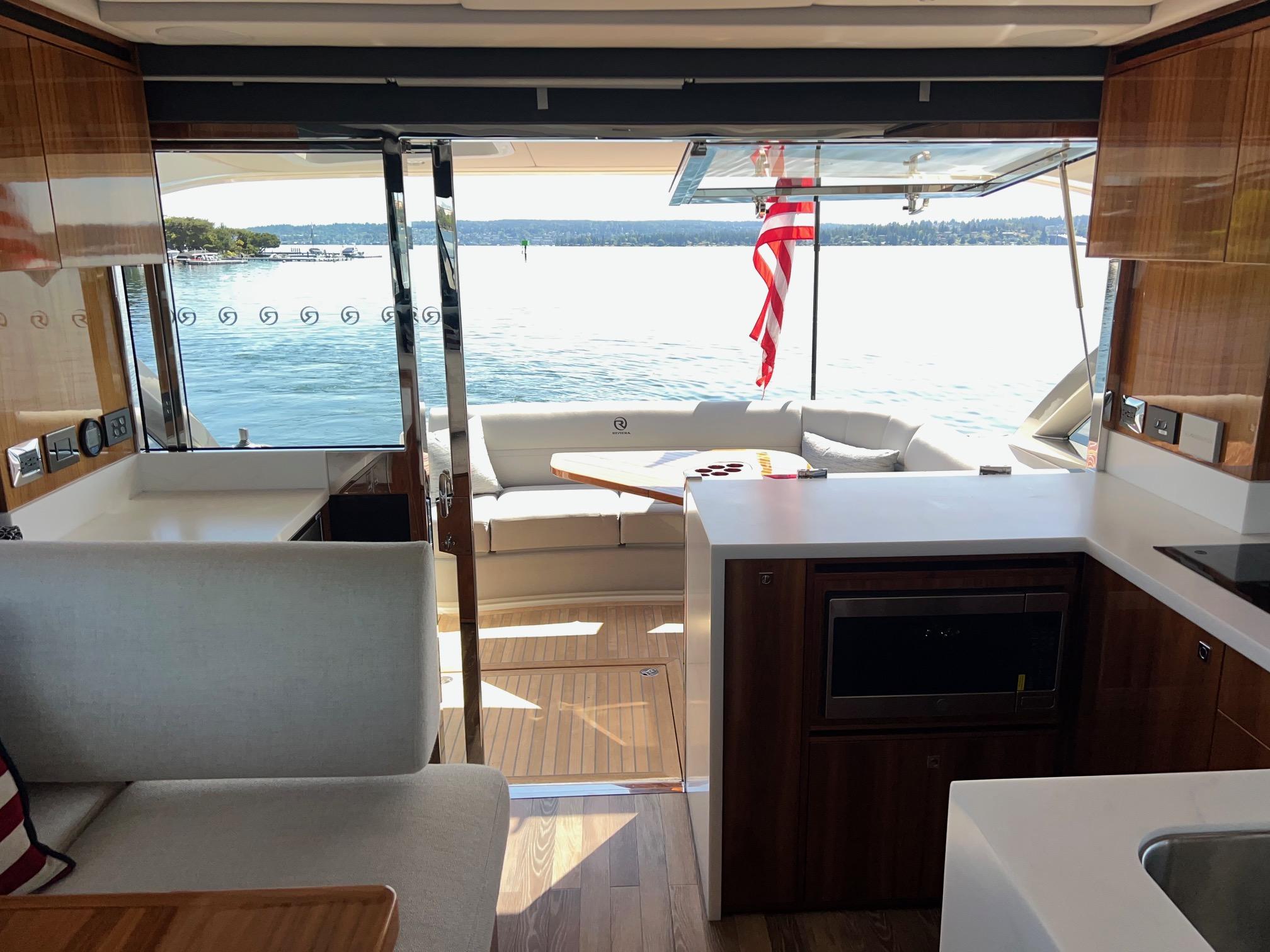 2023 Riviera 4600 Sport Yacht Platinum Edition #TBBA46003LLC inventory image at Sun Country Yachts, South Lake Union (Seattle) 2023 Riviera 4600 Sport Yacht Platinum Edition #TBBA46003LLC inventory image at Sun Country Yachts, South Lake Union (Seattle)