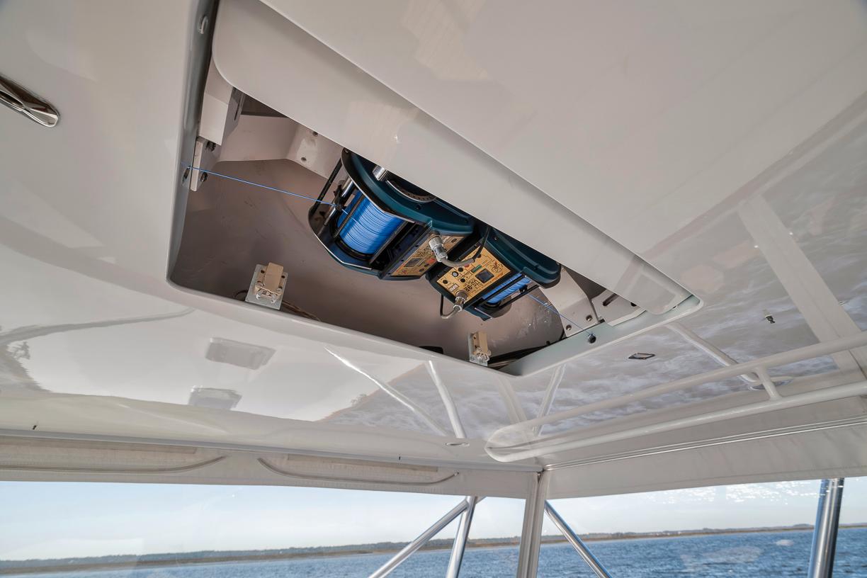 Garlington-44 Express 1996 -FL-US-Overhead view of fishing reels on a 1996 Garlington 44 Express boat.-9651424 | Thumbnail