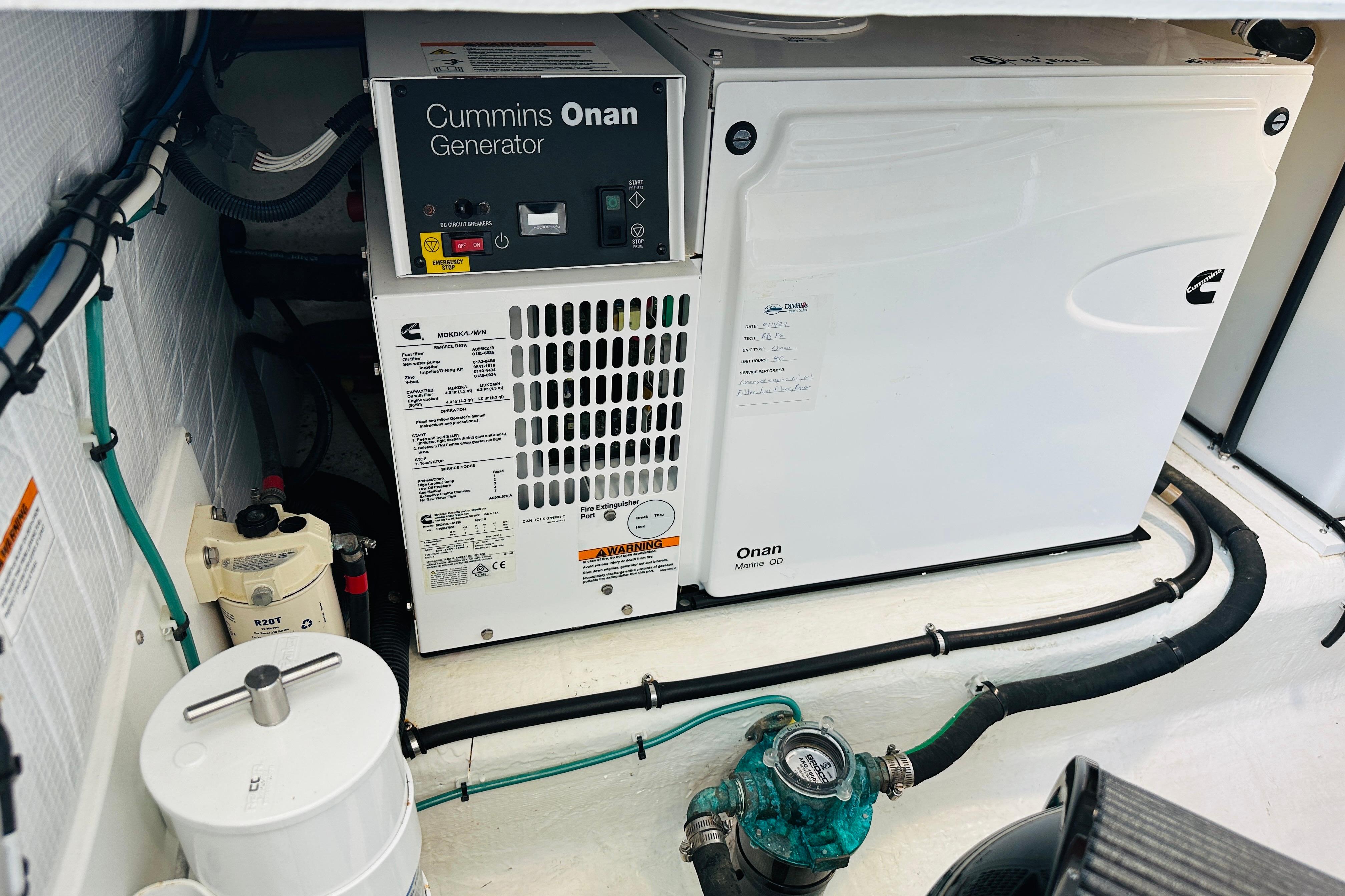 Cummins Onan generator in 2020 Back Cove 37 boat engine room.