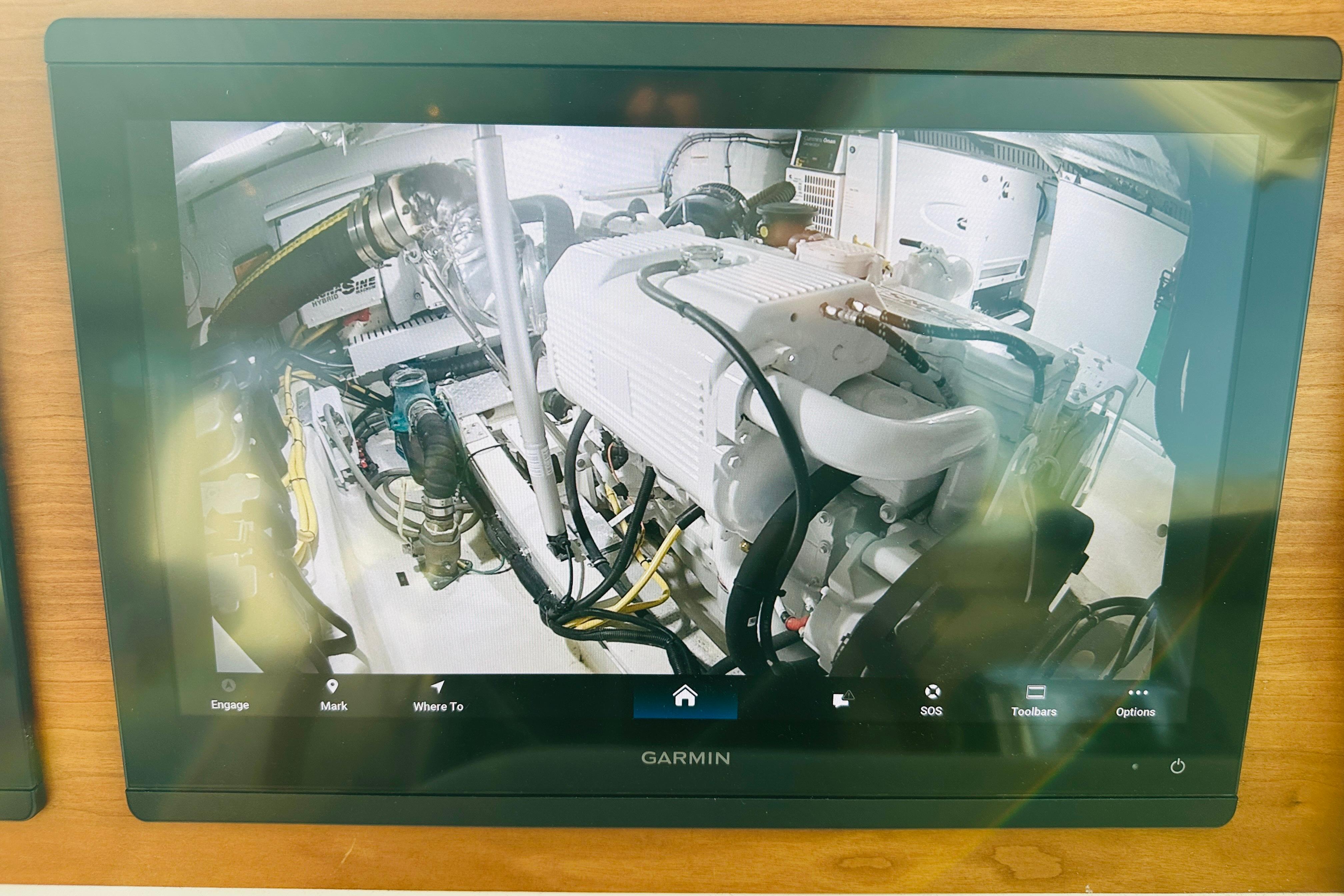 Garmin display showing engine compartment of 2020 Back Cove 37 boat.