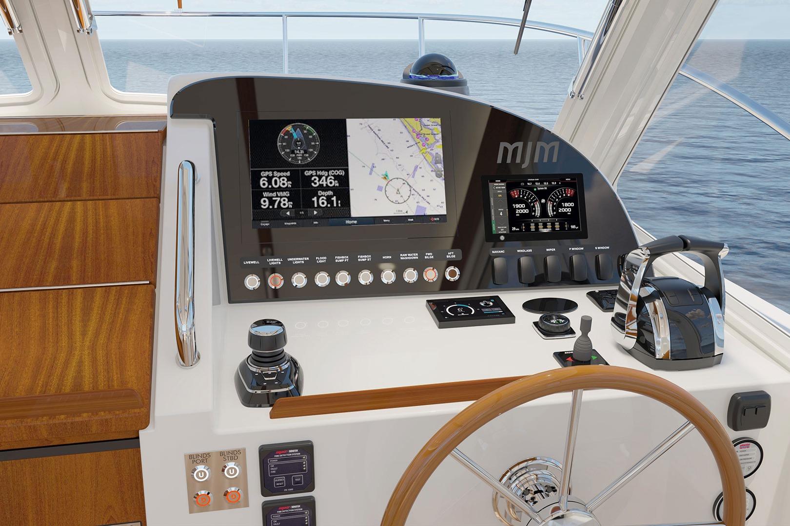 2027 MJM 38 R yacht helm with advanced navigation and control systems.
