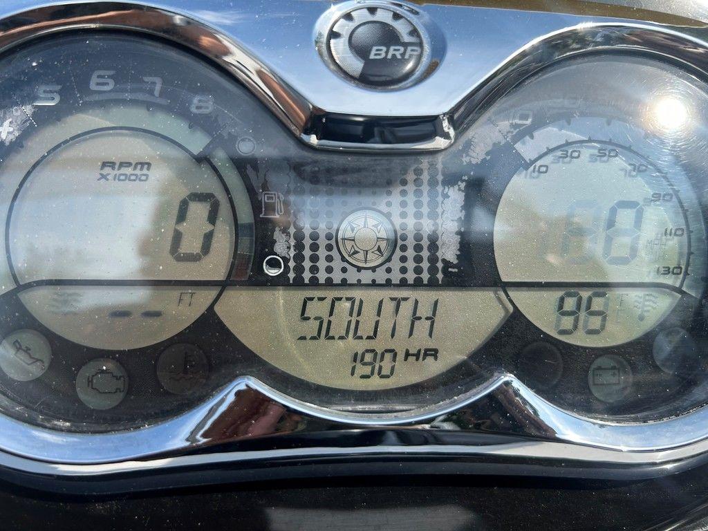Dashboard of a 2009 Sea-Doo 150 Speedster 255 showing RPM, speed, and temperature.