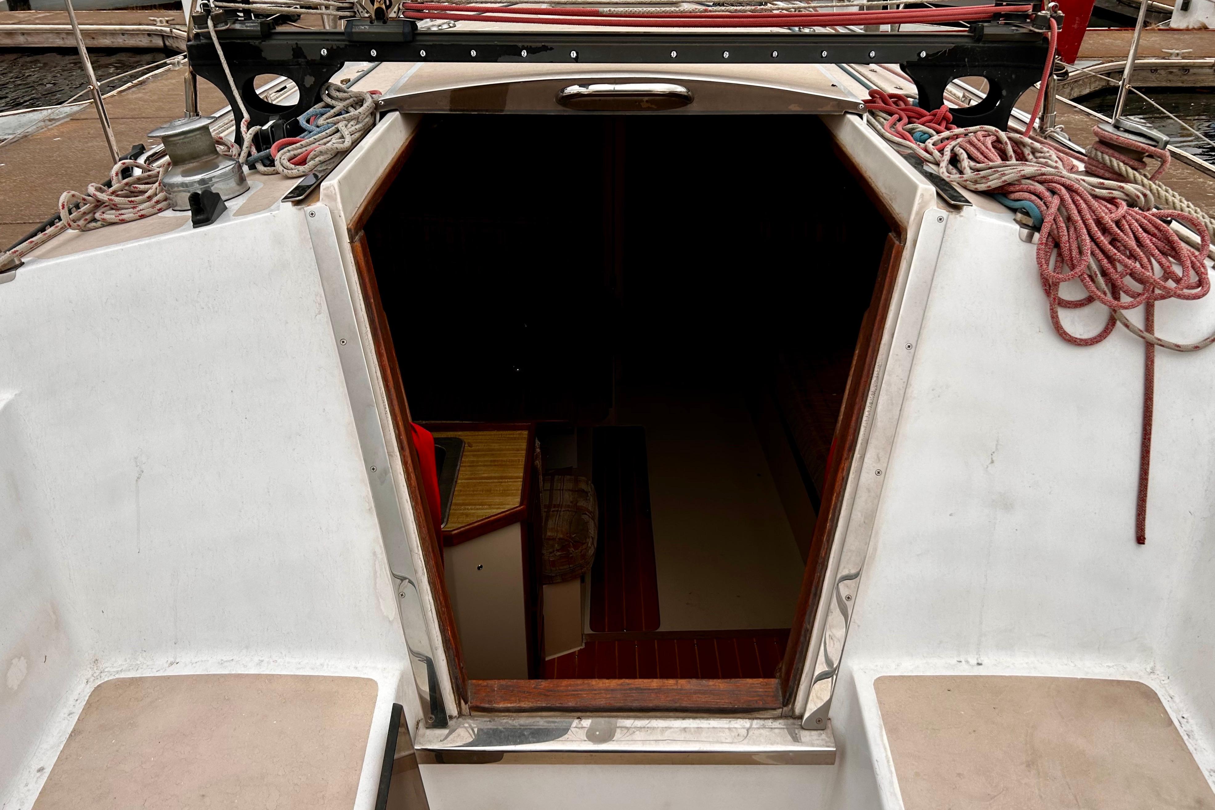 Cockpit view with open cabin entrance.