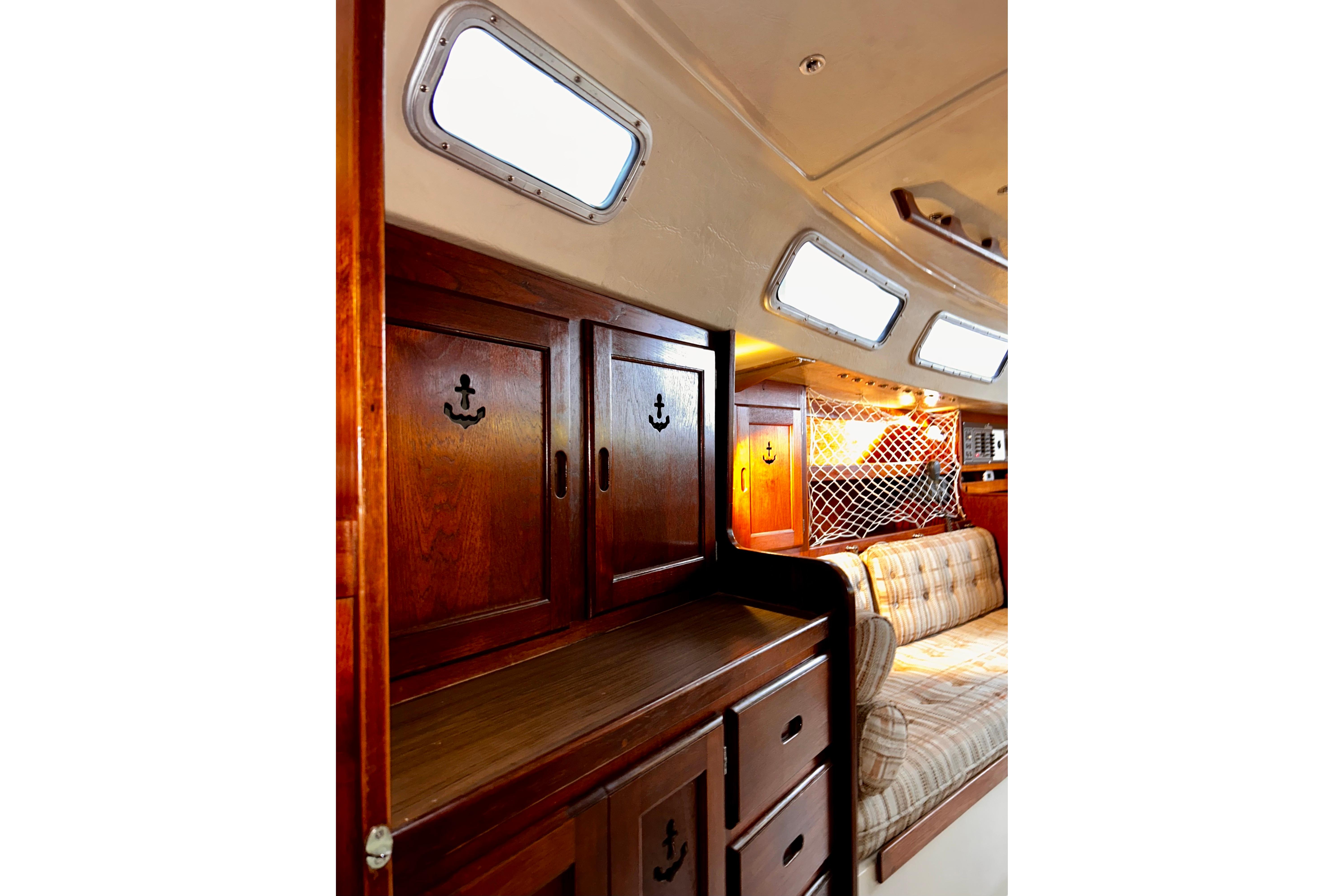 Starboard forward lockers and storage.