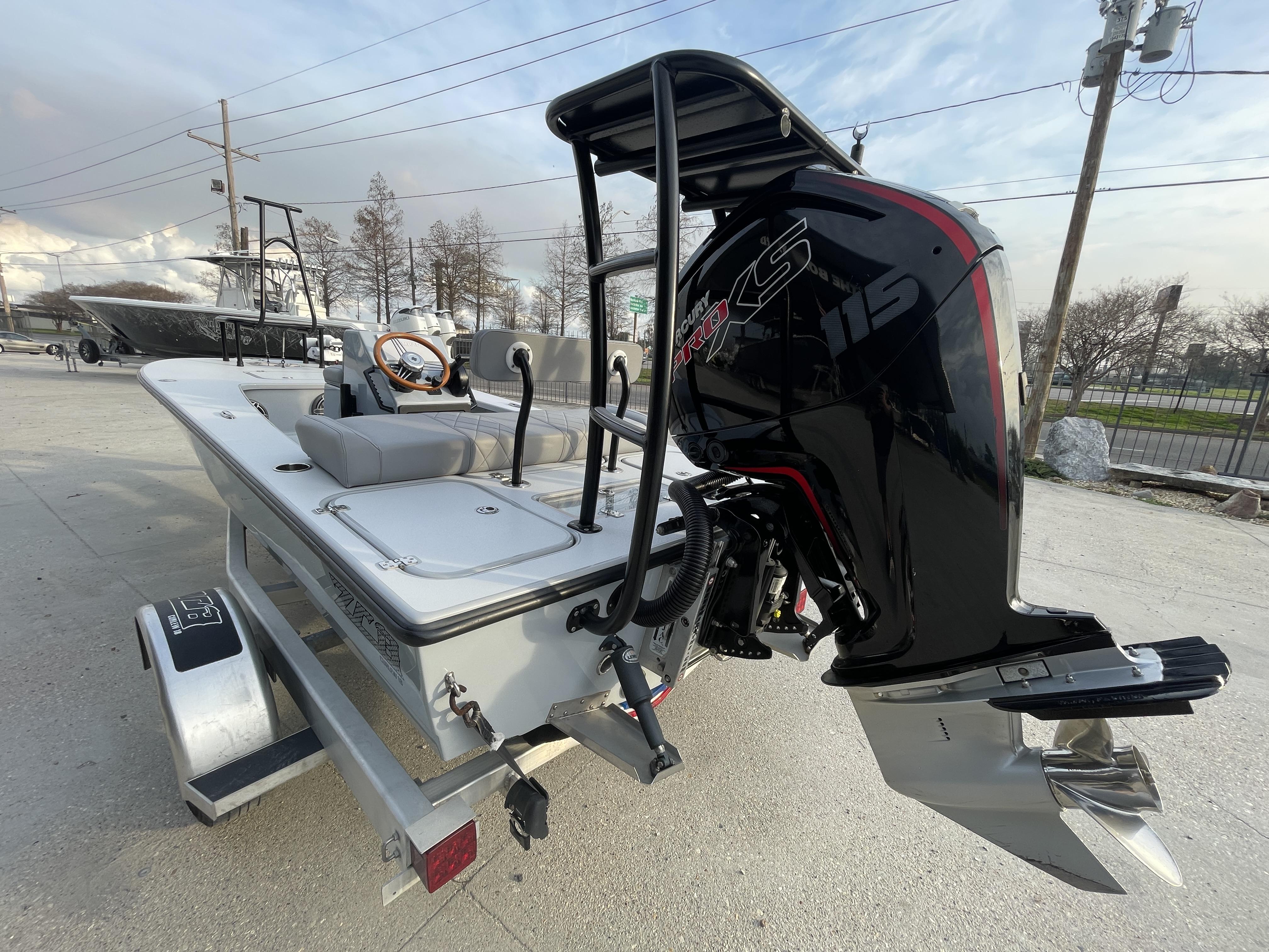 2023 ZCB 18 Curlew boat with Mercury 115 Pro XS engine on trailer.