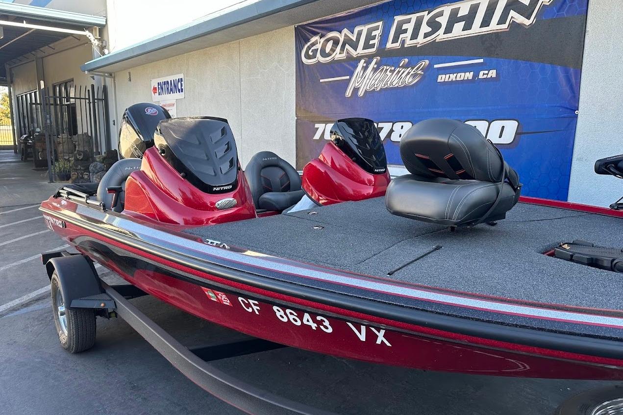 2024 Nitro Z17 boat in red, displayed at Gone Fishin' Marine, Dixon, CA.