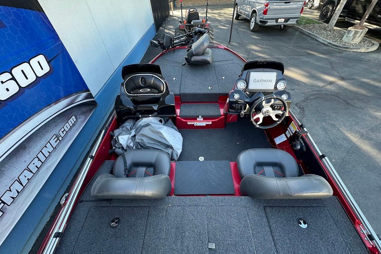 2024 Nitro Z17 boat interior with Garmin navigation system and seating.