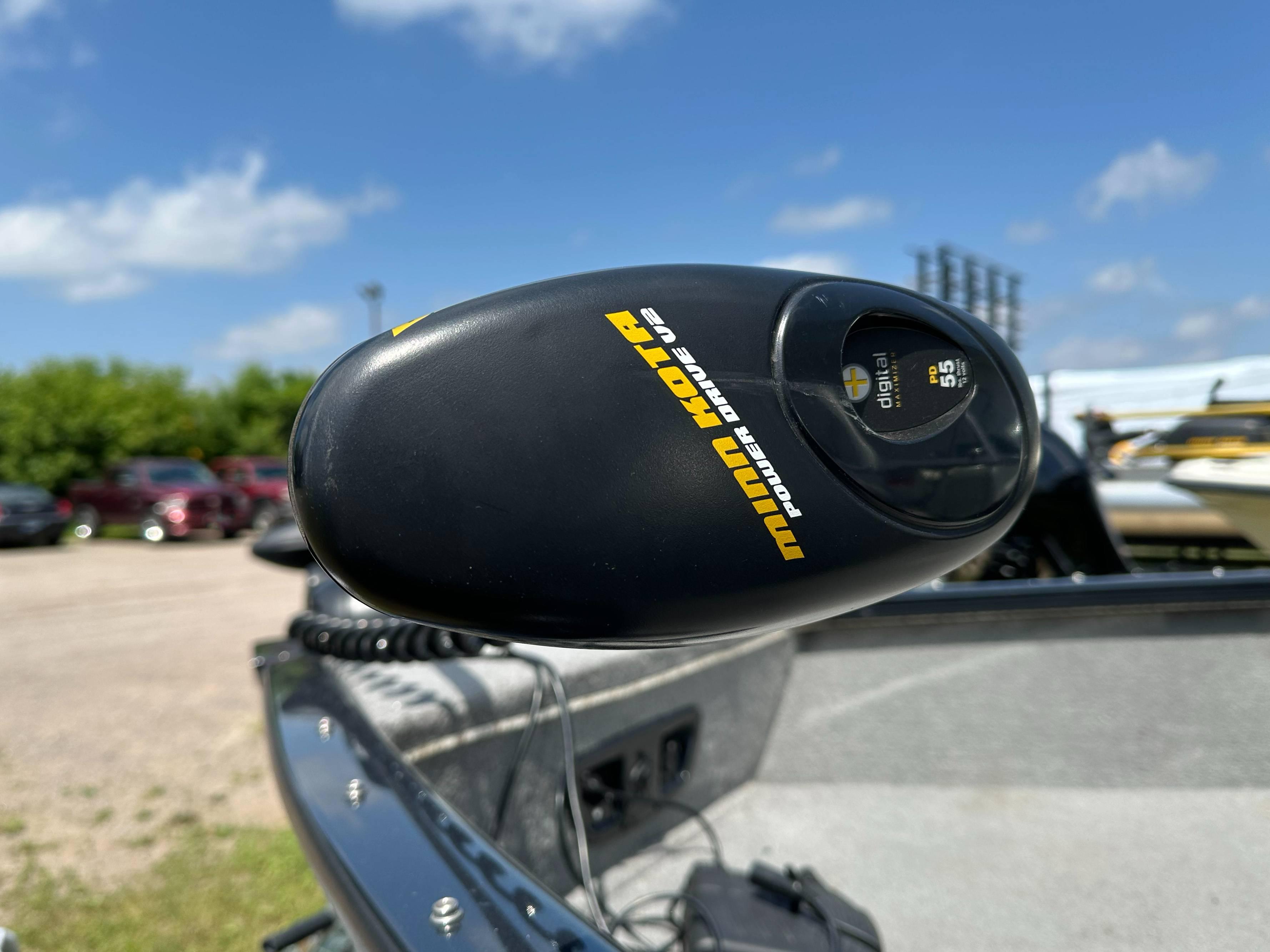 Minn Kota PowerDrive motor on 2013 Tracker Pro Guide V-175 WT boat, sunny day.