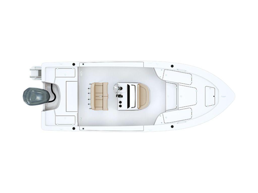 2024 Sportsman Masters 227 Bay boat, top view, showcasing seating and deck layout.