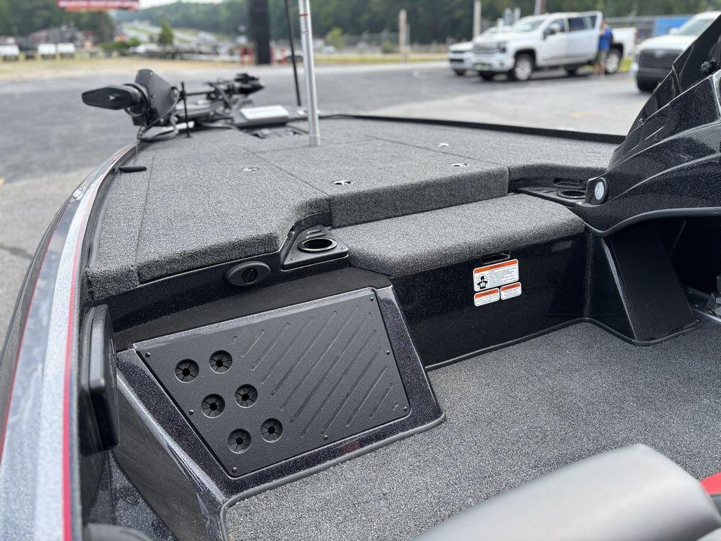 2025 Nitro Z19 Pro boat interior with storage compartments and control panel.