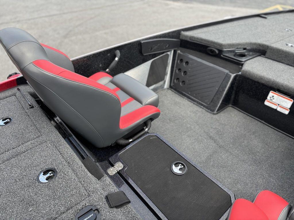 2025 Nitro Z19 Pro boat interior with red and gray seating, showcasing modern design.