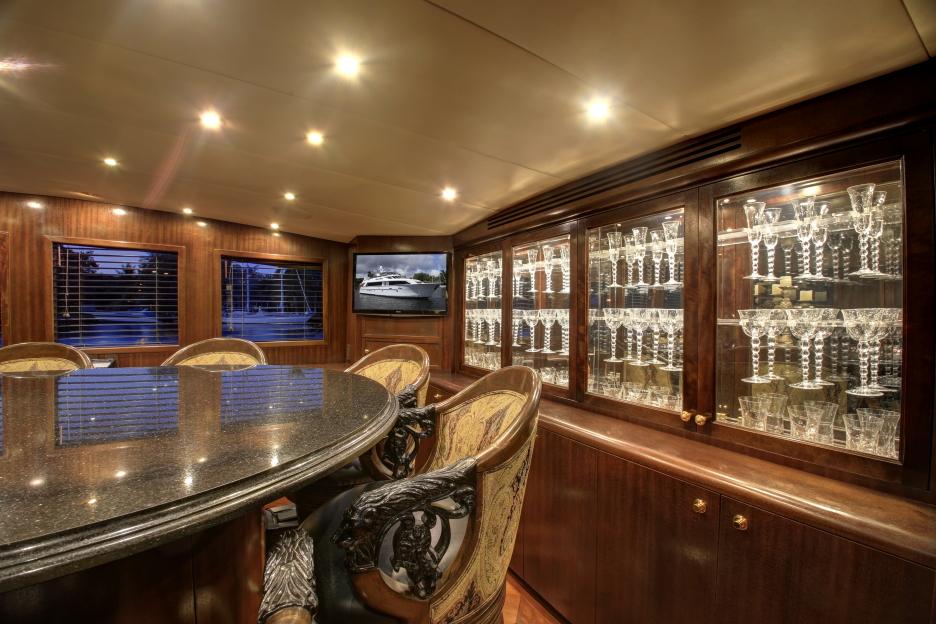 Sunday Money Yacht Photos Pics Galley- Lighted Wine Glass Storage