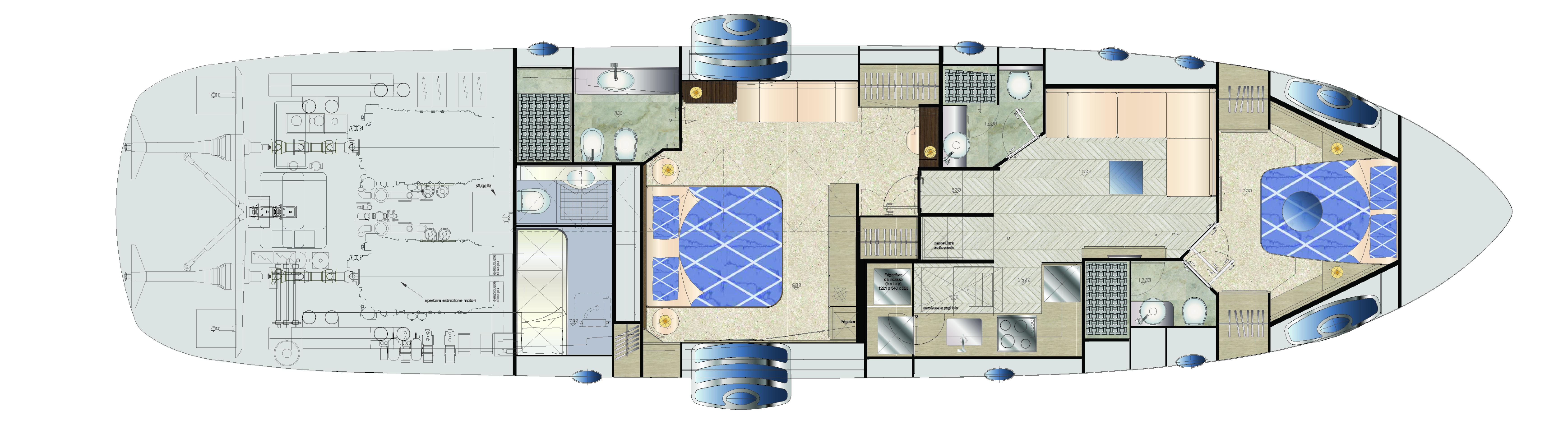Manufacturer Provided Image: Pershing 70 Lower Deck Layout Plan