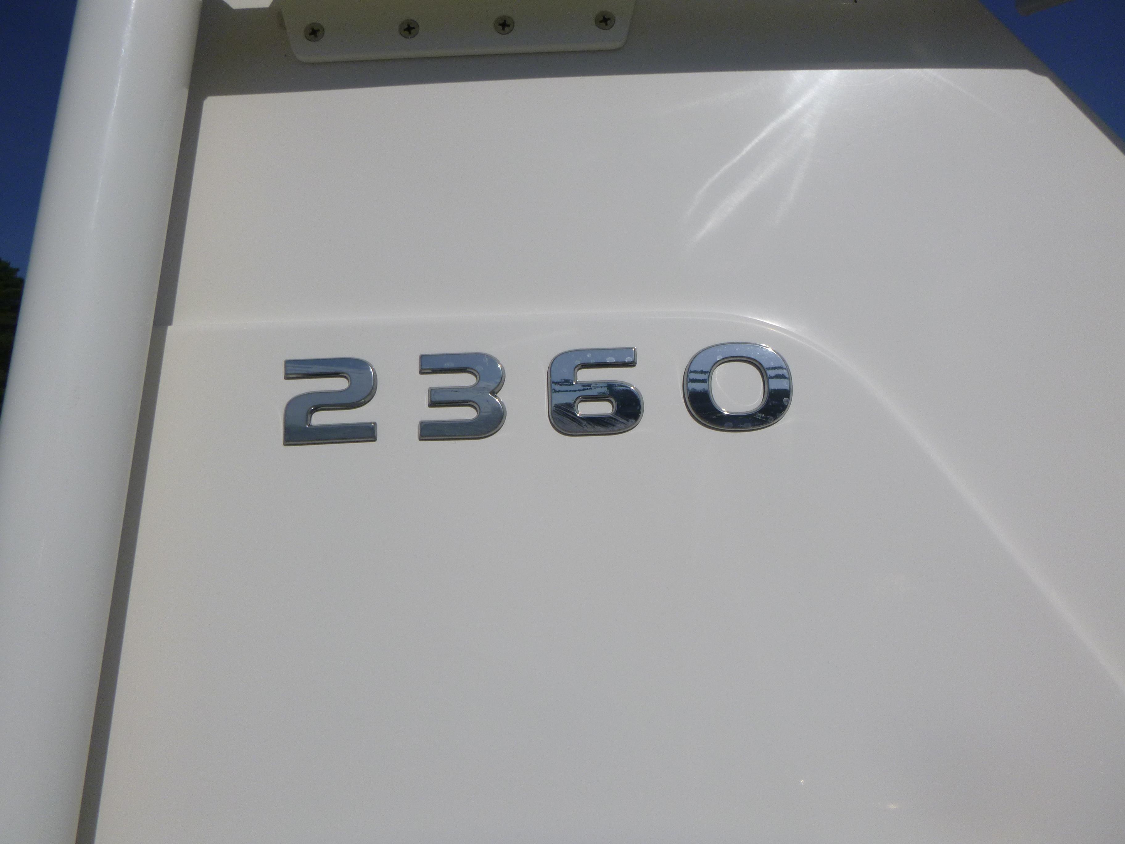 Close-up of 2024 Ranger 2360 Bay Ranger model number on white surface.