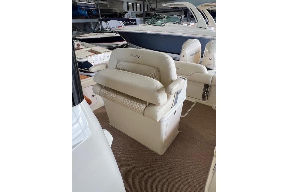 2024 Chris-Craft Catalina 28 boat interior with luxurious seating and elegant design.