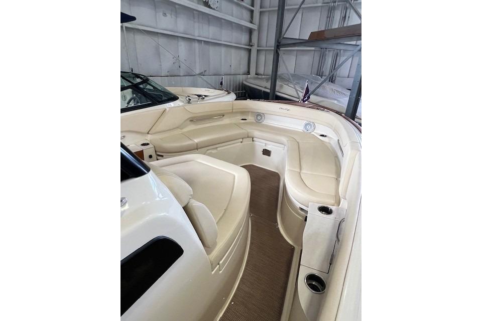 2024 Chris-Craft Catalina 28 boat interior with luxurious seating and modern design.