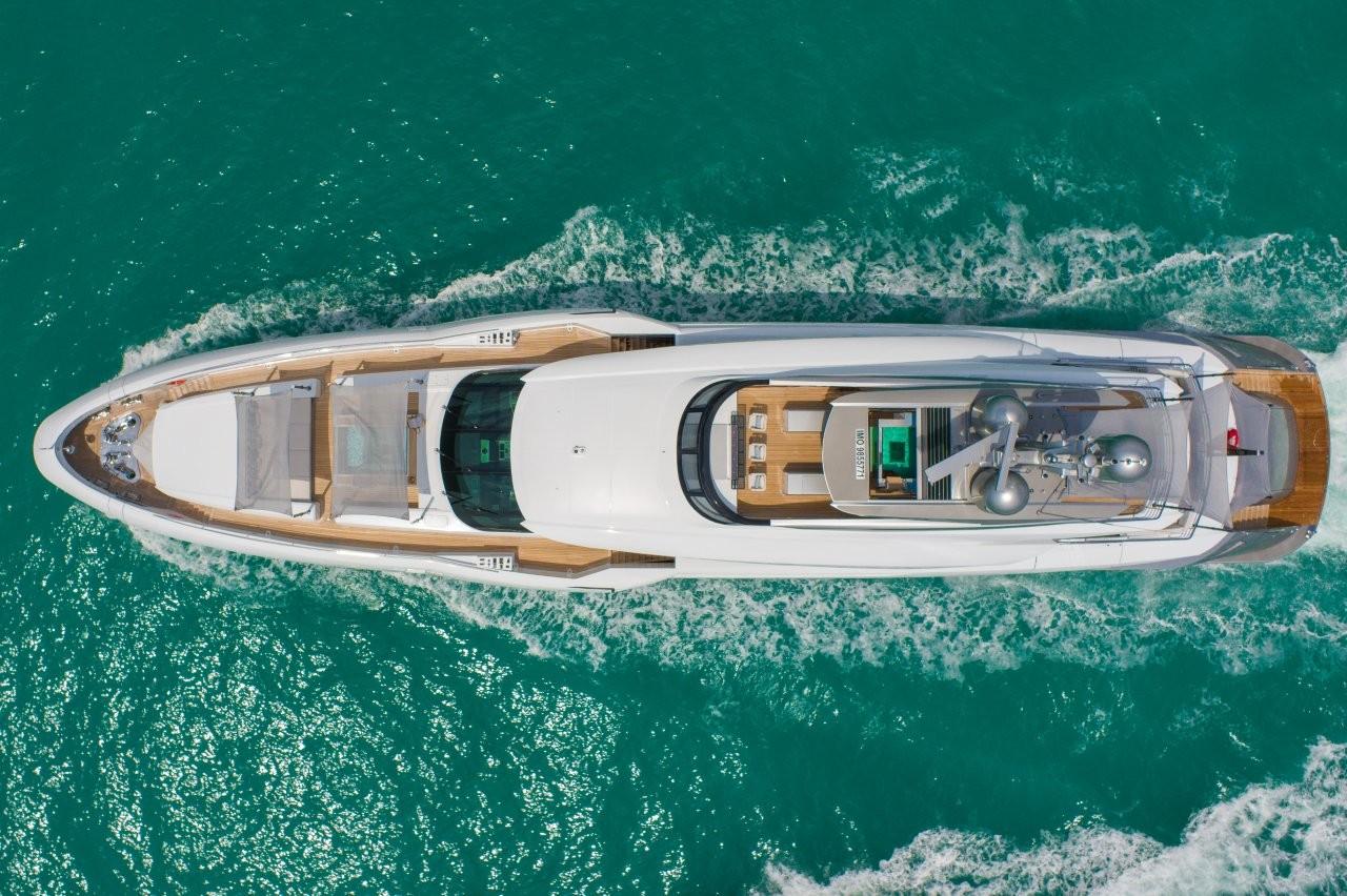 Rossinavi-Custom 2020-EIV FL-US-Aerial view of 2020 Rossinavi Custom yacht cruising in turquoise waters.-9772003 | Thumbnail