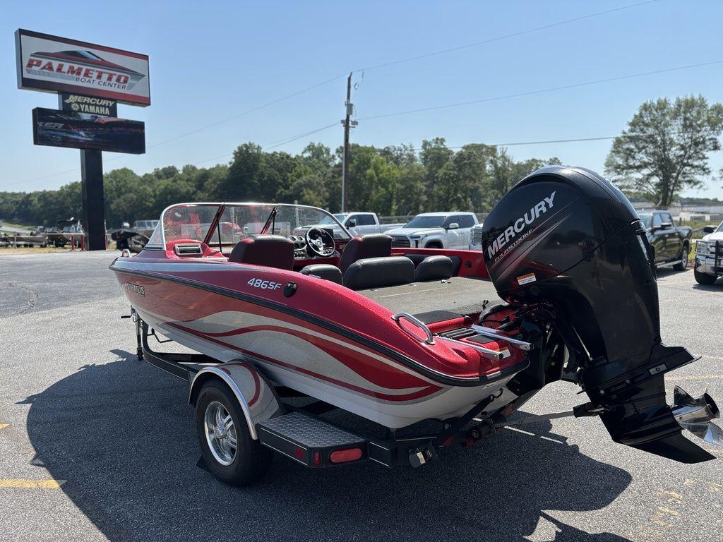 Red 2013 Stratos 486 SF boat with Mercury engine at Palmetto Boat Center.