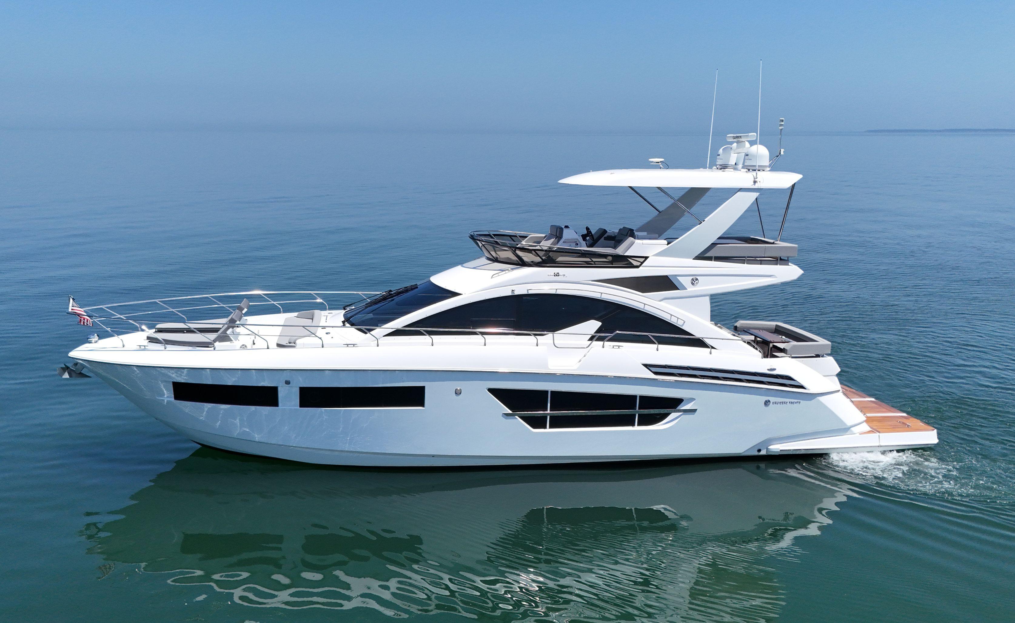 Cruisers Yachts-60 Fly 2022-RADIANT NY-US-2022 Cruisers Yachts 60 Fly luxury yacht cruising on calm blue waters.-9652120 | Thumbnail