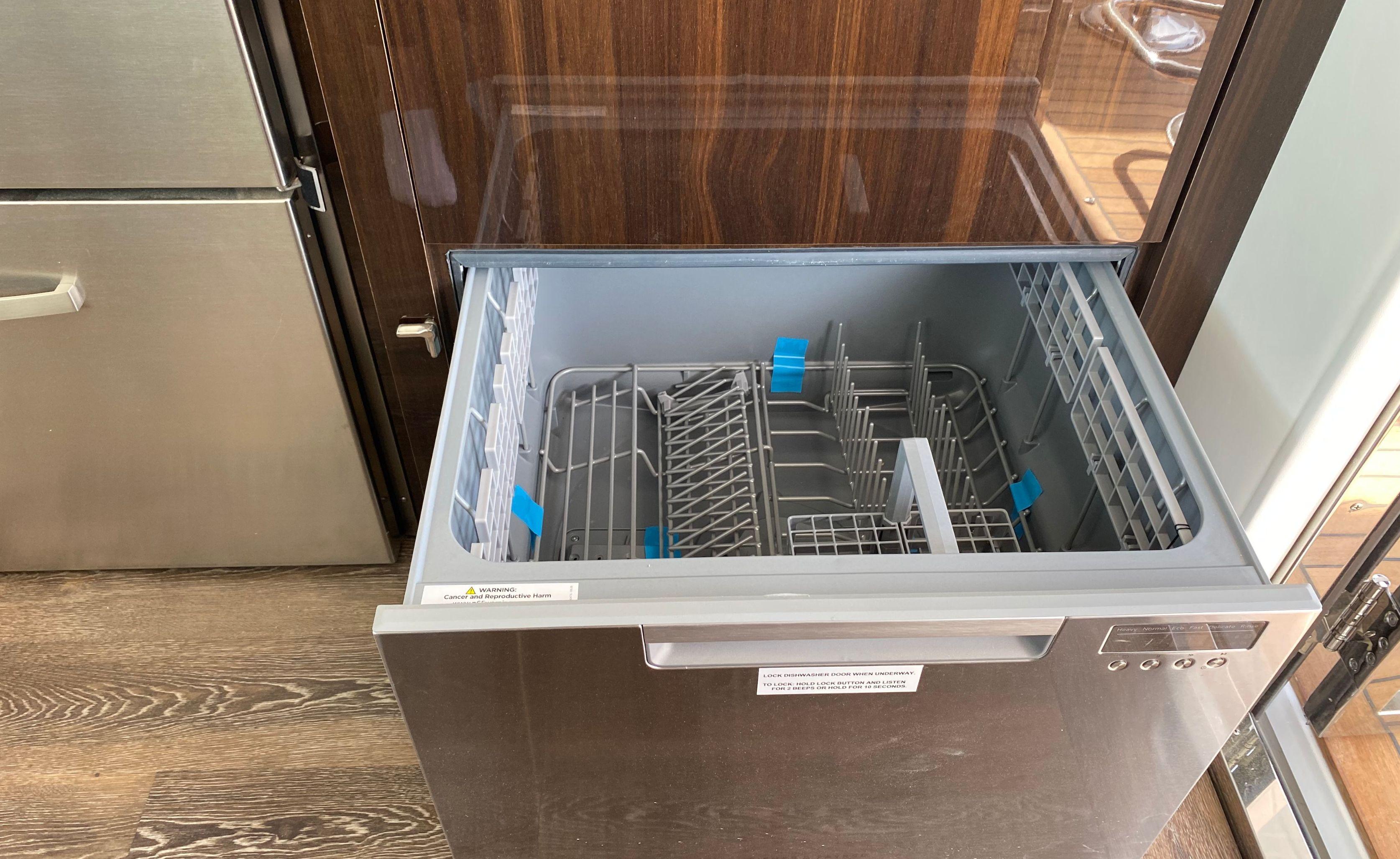 Cruisers Yachts-60 Fly 2022-RADIANT NY-US-Open dishwasher drawer on 2022 Cruisers Yachts 60 Fly, featuring modern interior design.-9652120 | Thumbnail