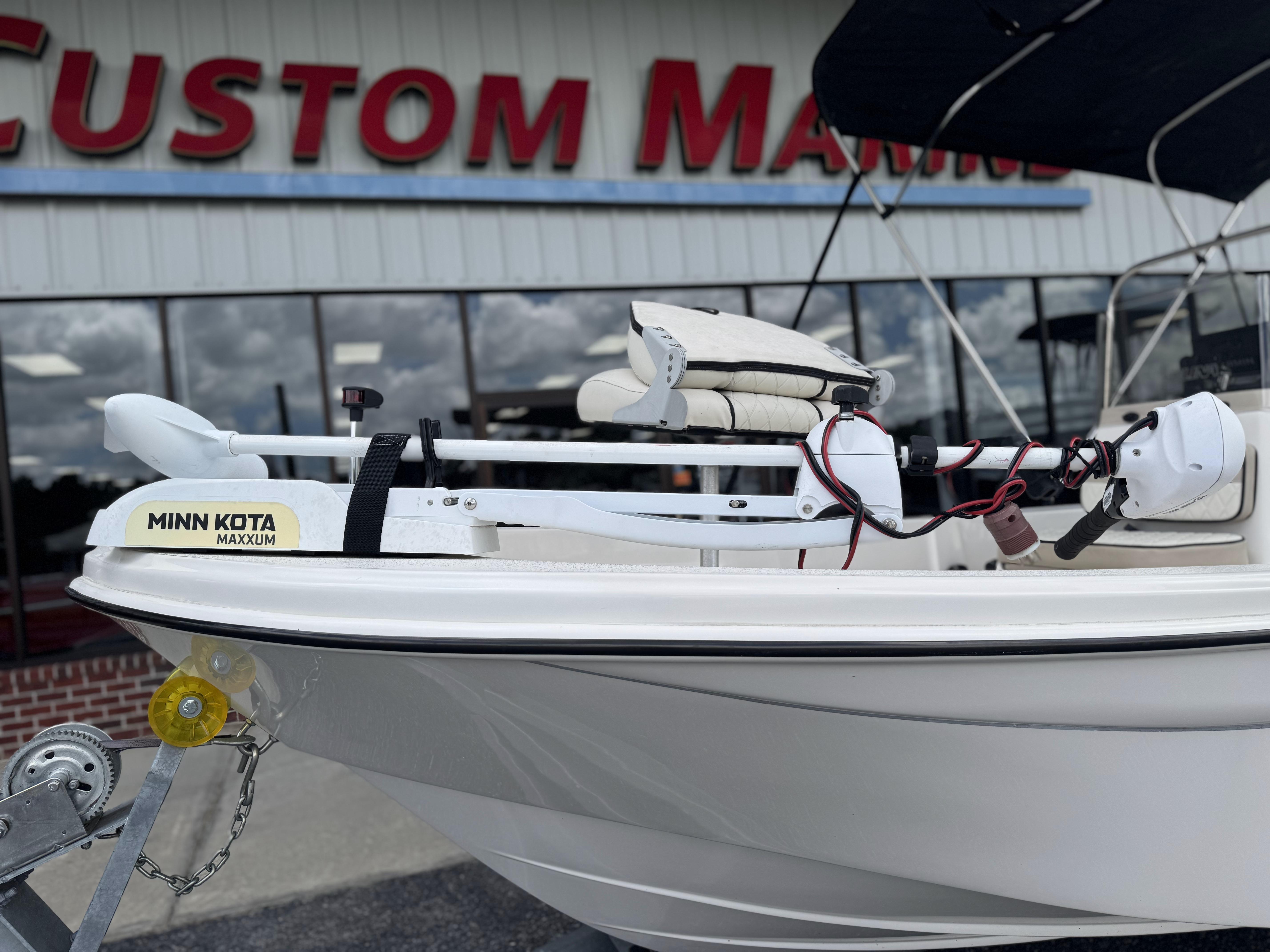 2020 Carolina Skiff 178JLS with Minn Kota Maxxum motor at Custom Marine dealership.