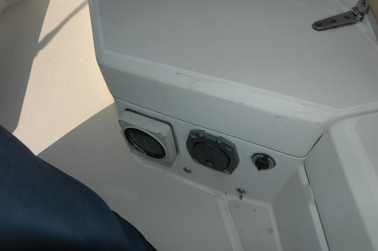 1988 Sabre 38 MkII boat deck with utility access panel and fittings.